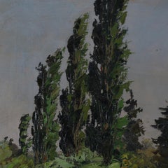 Oil on Canvas Riverscape Painting with Boat and Home, 20th Century