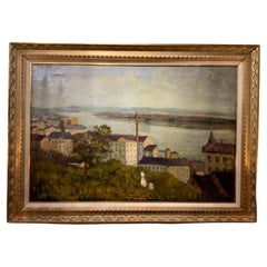 Óleo sobre lienzo  "ciudad ribereña" siglo XIX"