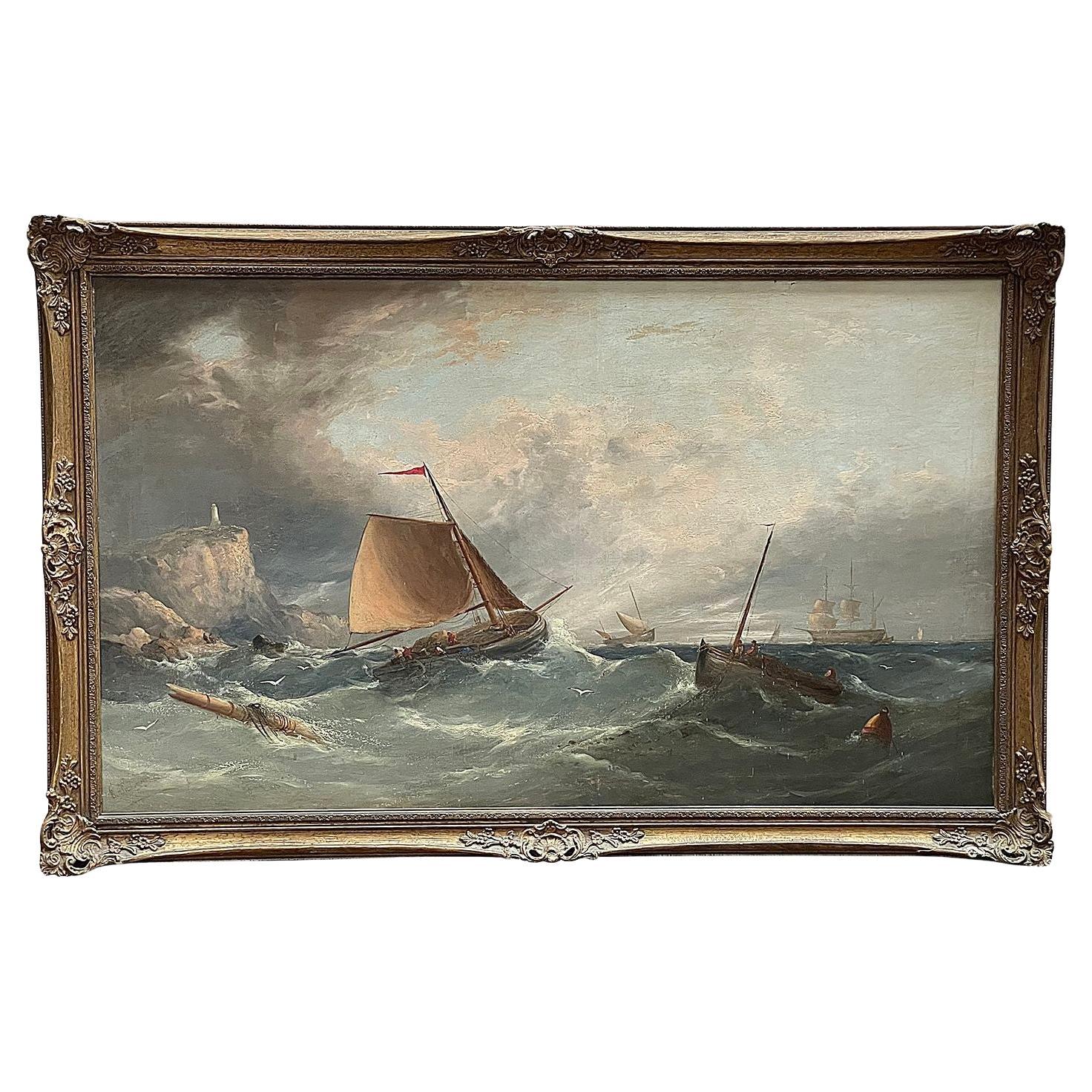 Oil on canvas Sea Scape by W. Williamson For Sale