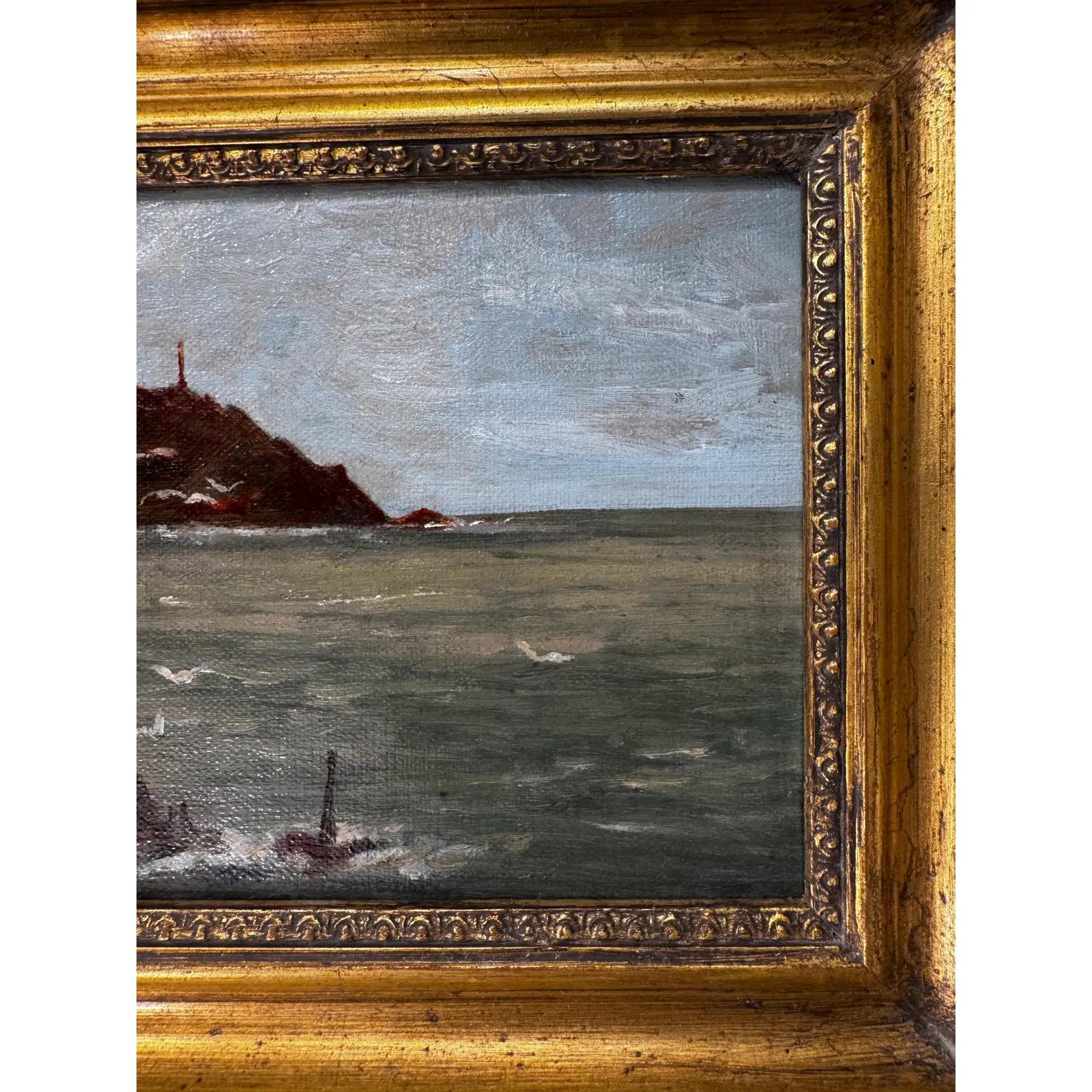 Oil on Canvas Seaside English Village In Good Condition For Sale In Nashville, TN