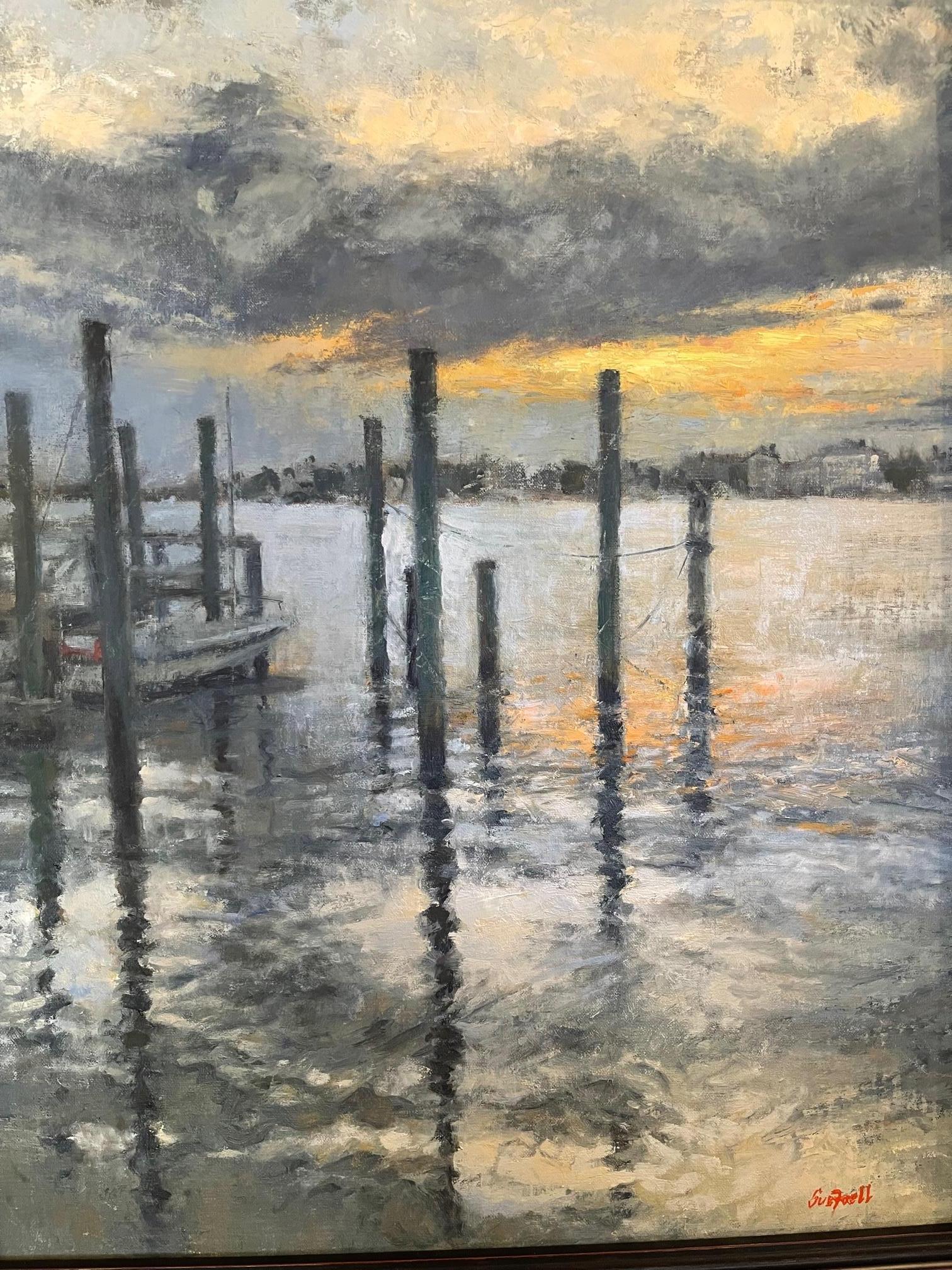Huile sur toile « Serene Sunset » de Sue Foell Neuf - En vente à Savannah, GA
