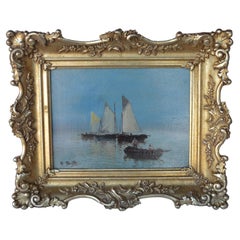 Oil on Canvas Set of Paintings in Wood Gold Gilded Frames