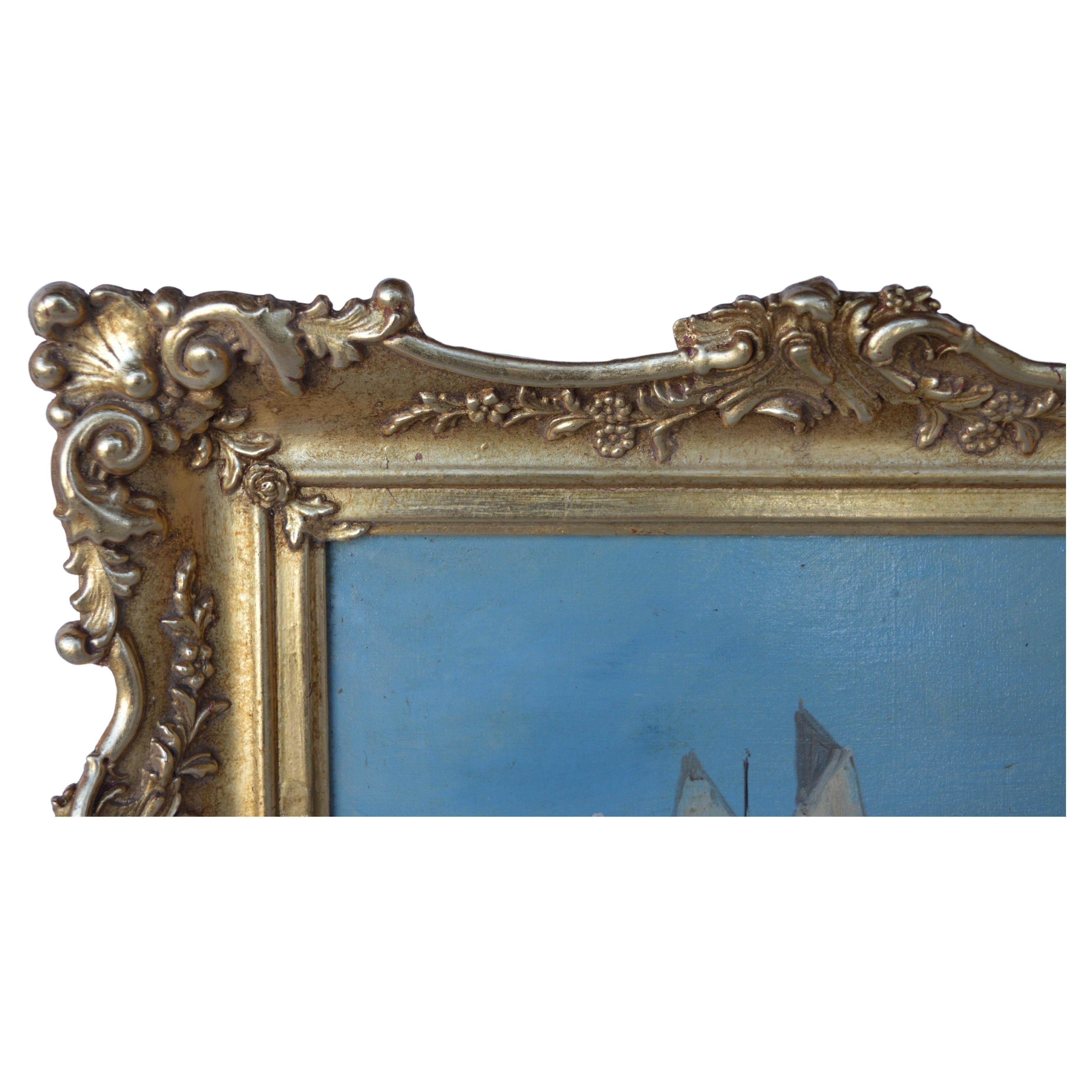 19th Century Oil on Canvas Set of Paintings in Wood Gold Gilded Frames For Sale