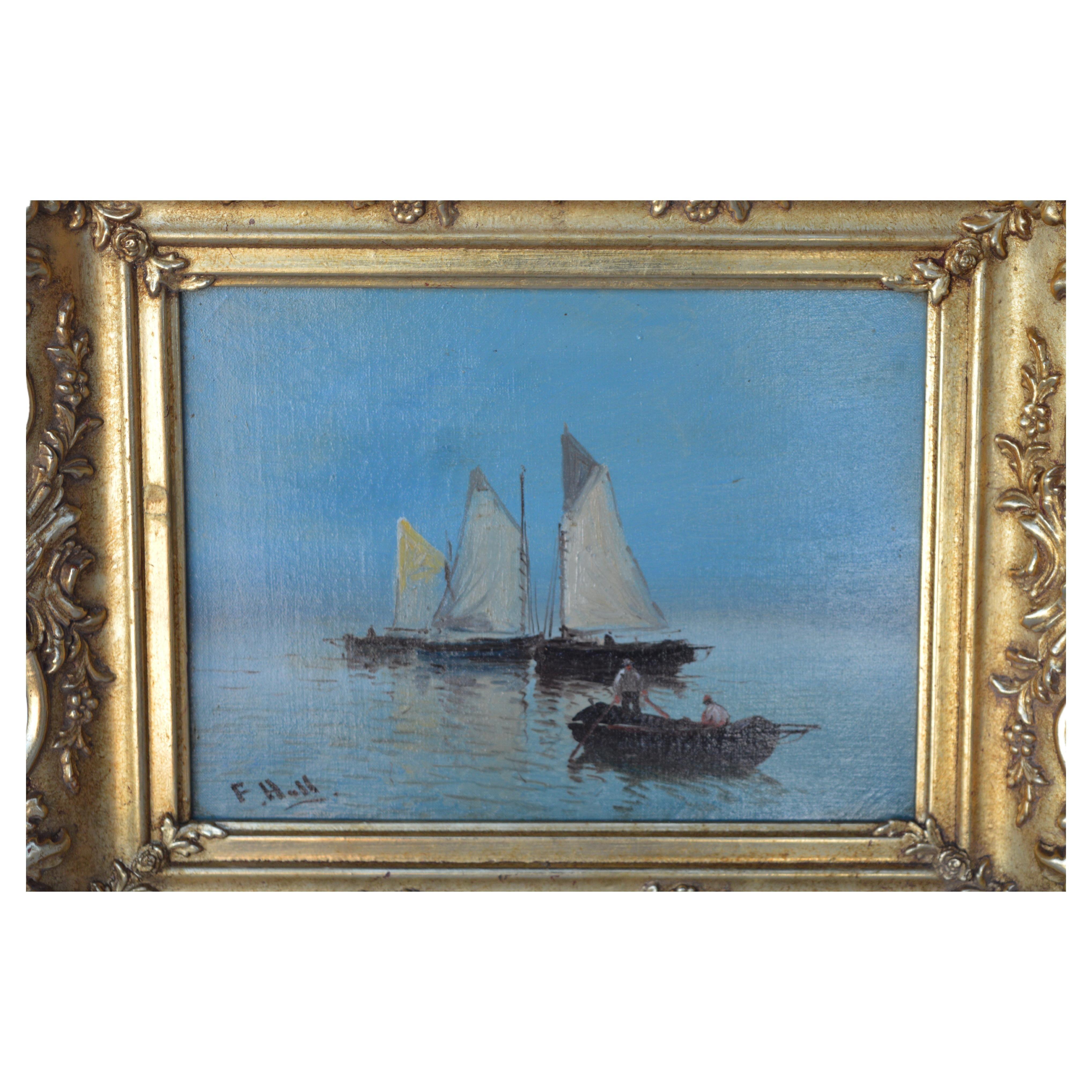Toile Ensemble de peintures à l'huile sur toile en bois avec cadres dorés à l'or en vente