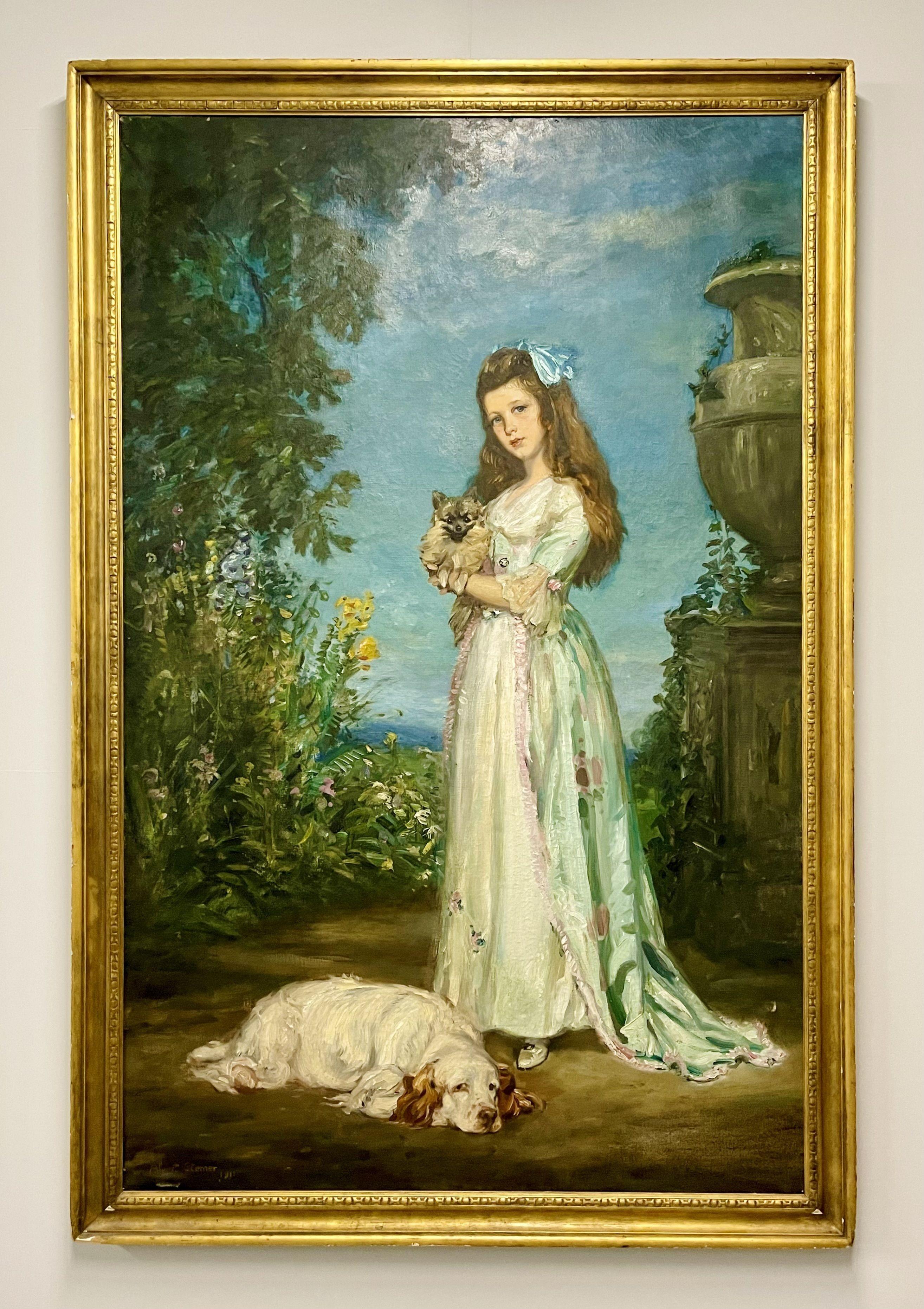 Oil on Canvas, Signed Albert Sterber, Dated 1911, Monumental, Provenance In Good Condition In Stamford, CT
