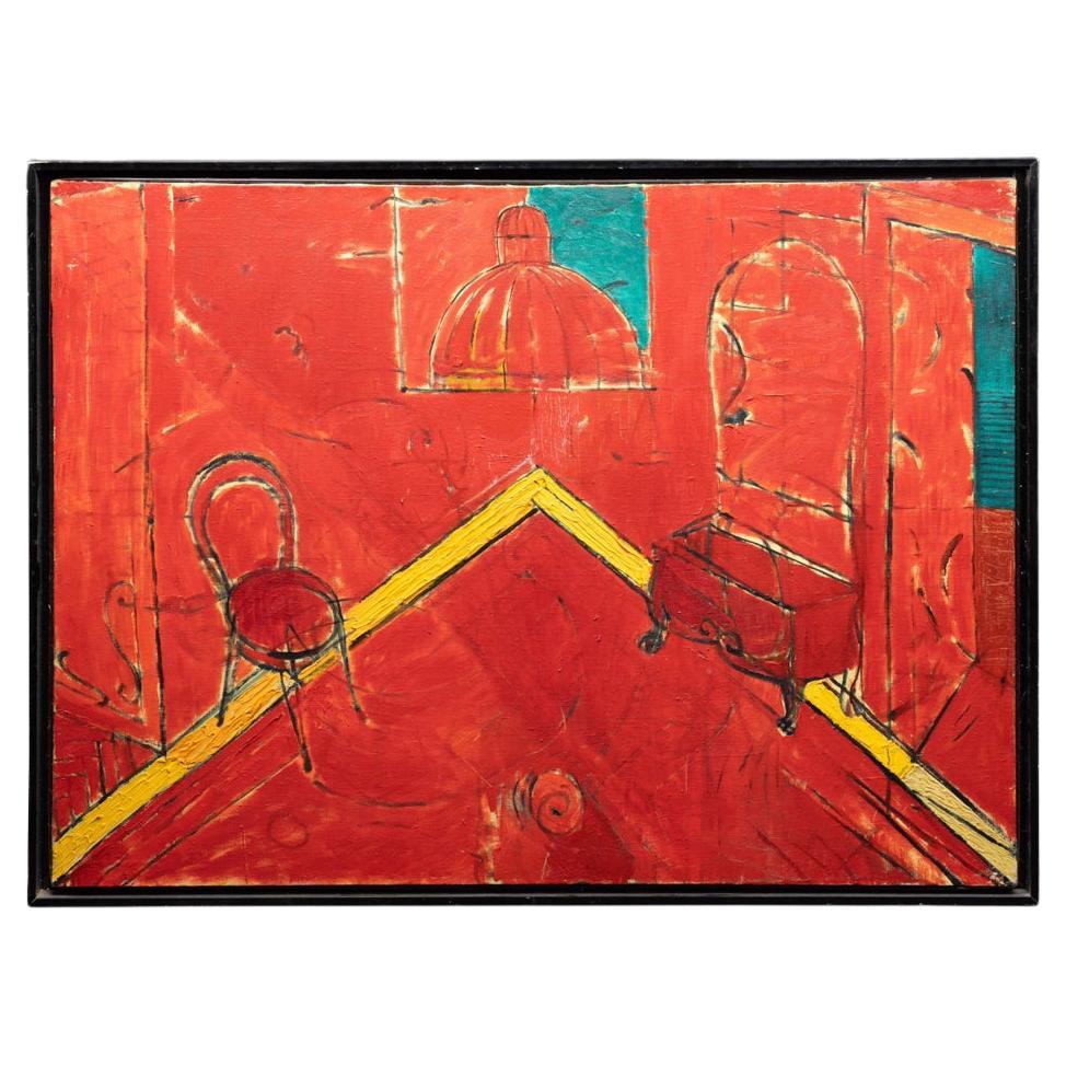 Óleo sobre lienzo firmado, titulado, fechado 1990 inspirado en "Latelier rouge" de Matisse