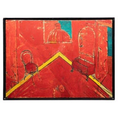 Oil on canvas signed, titled, dated 1990 inspired by "Latelier rouge" by Matisse