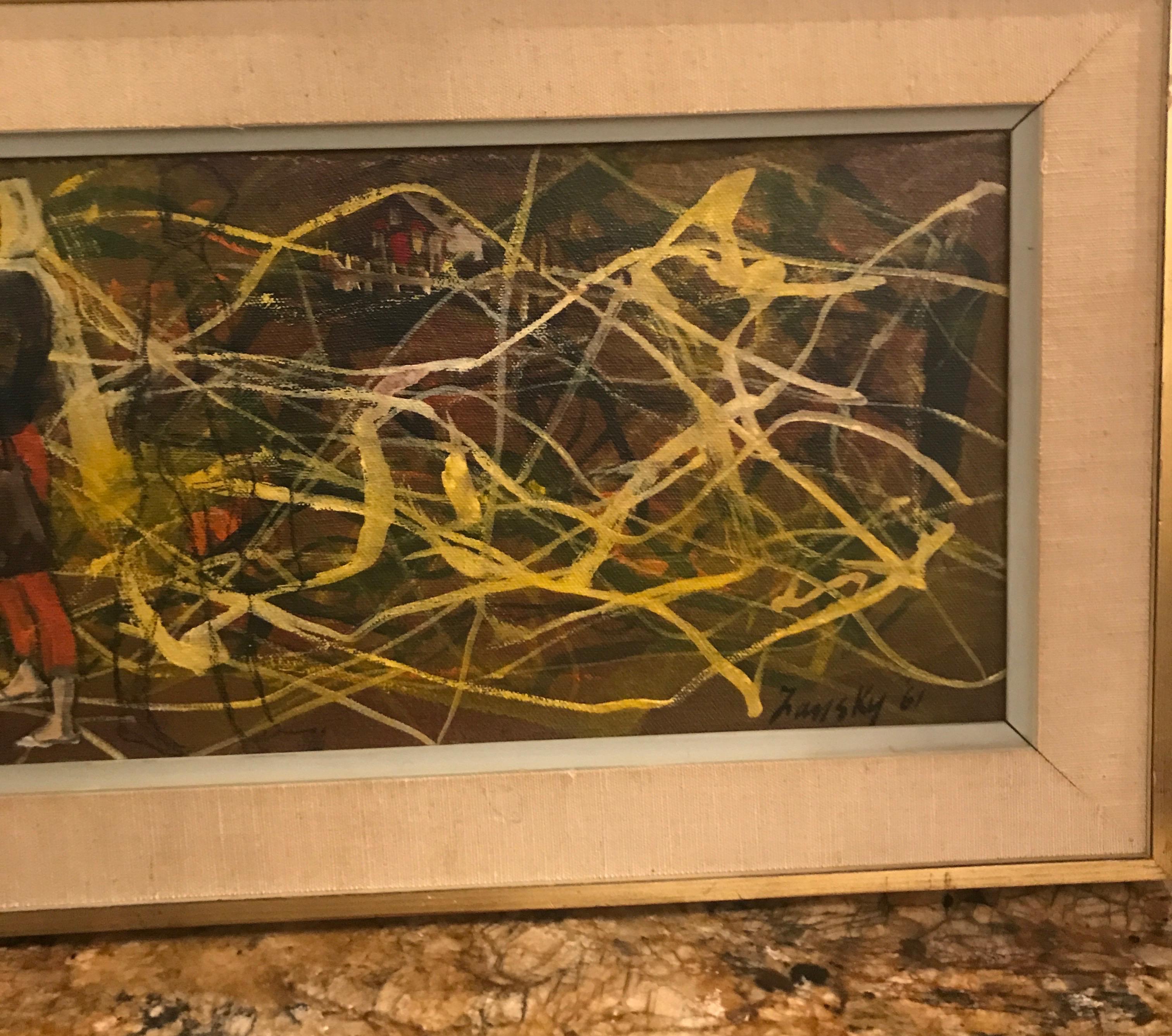 Mid-Century Modern Oil on Canvas Signed Zansky, 'USA'