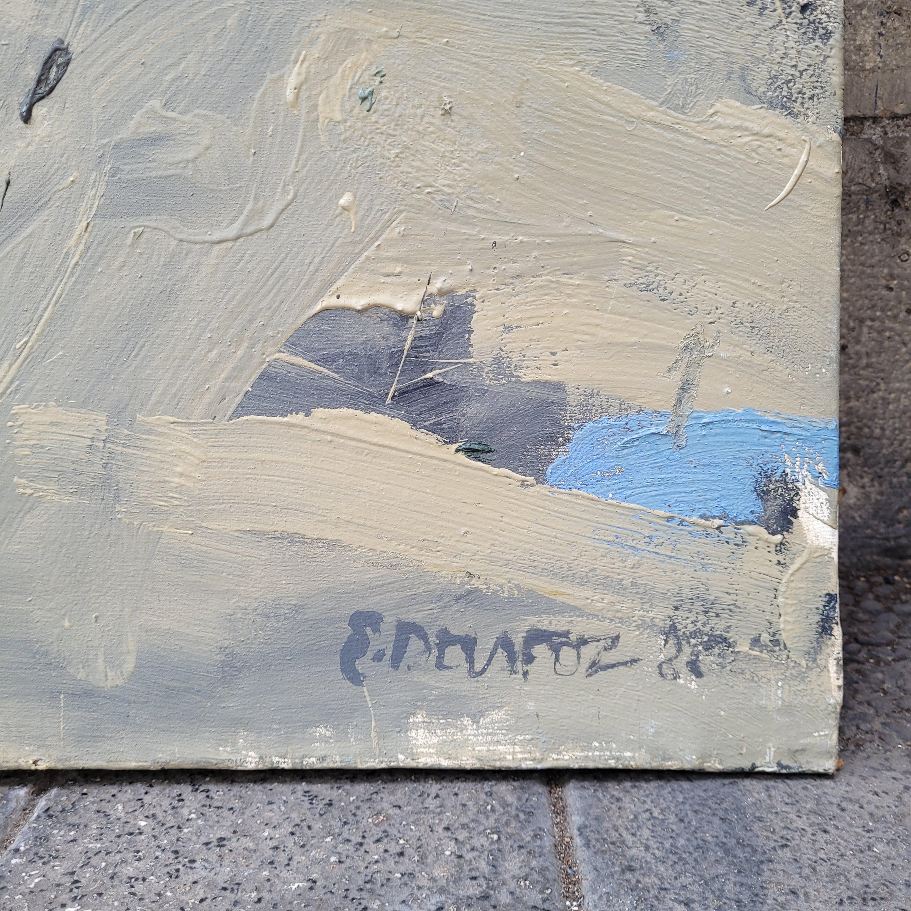 Oil on canvas Spain Abstraction Blue gray “Children's Islands” Esteban de la Foz For Sale 3