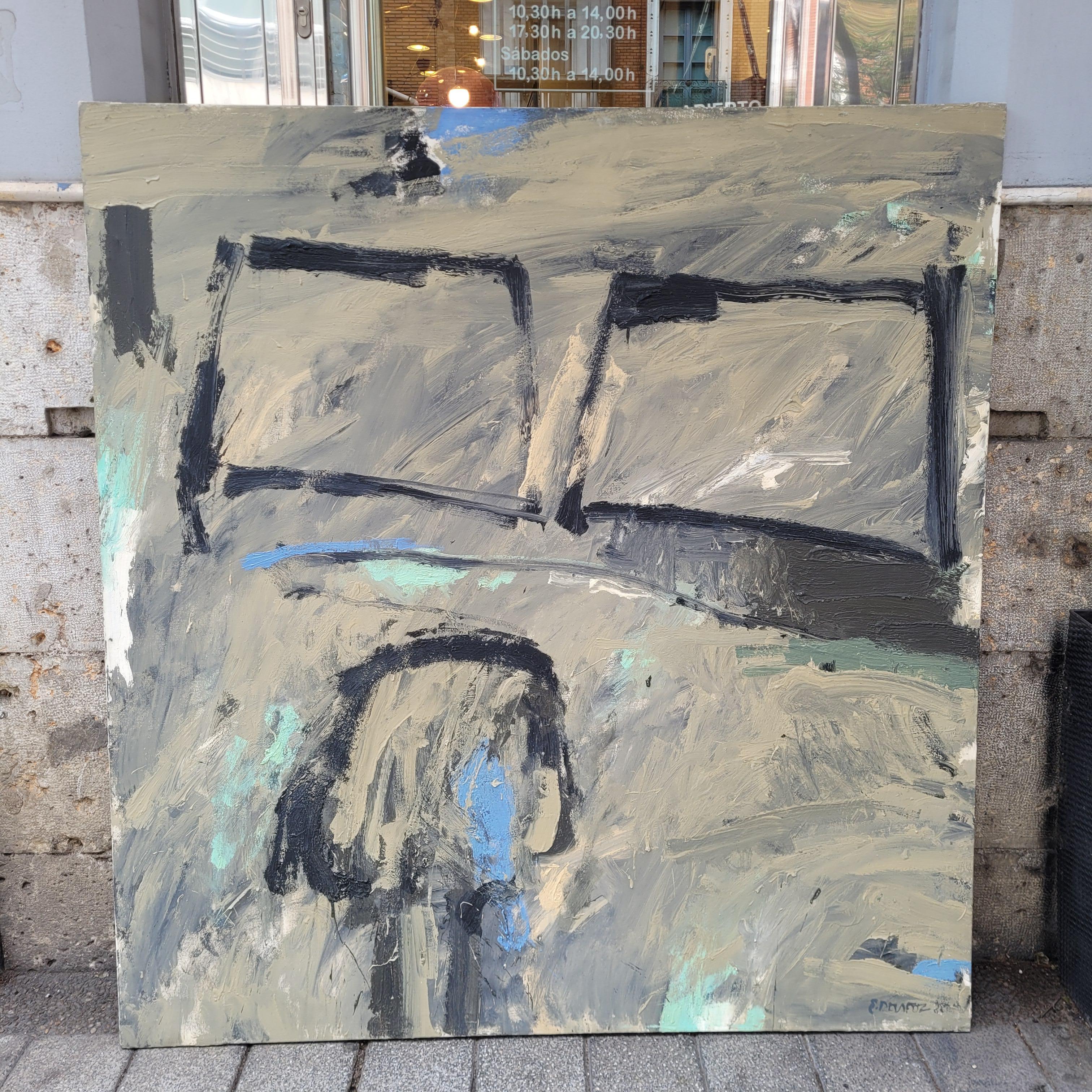 Spanish Oil on canvas Spain Abstraction Blue gray “Children's Islands” Esteban de la Foz For Sale