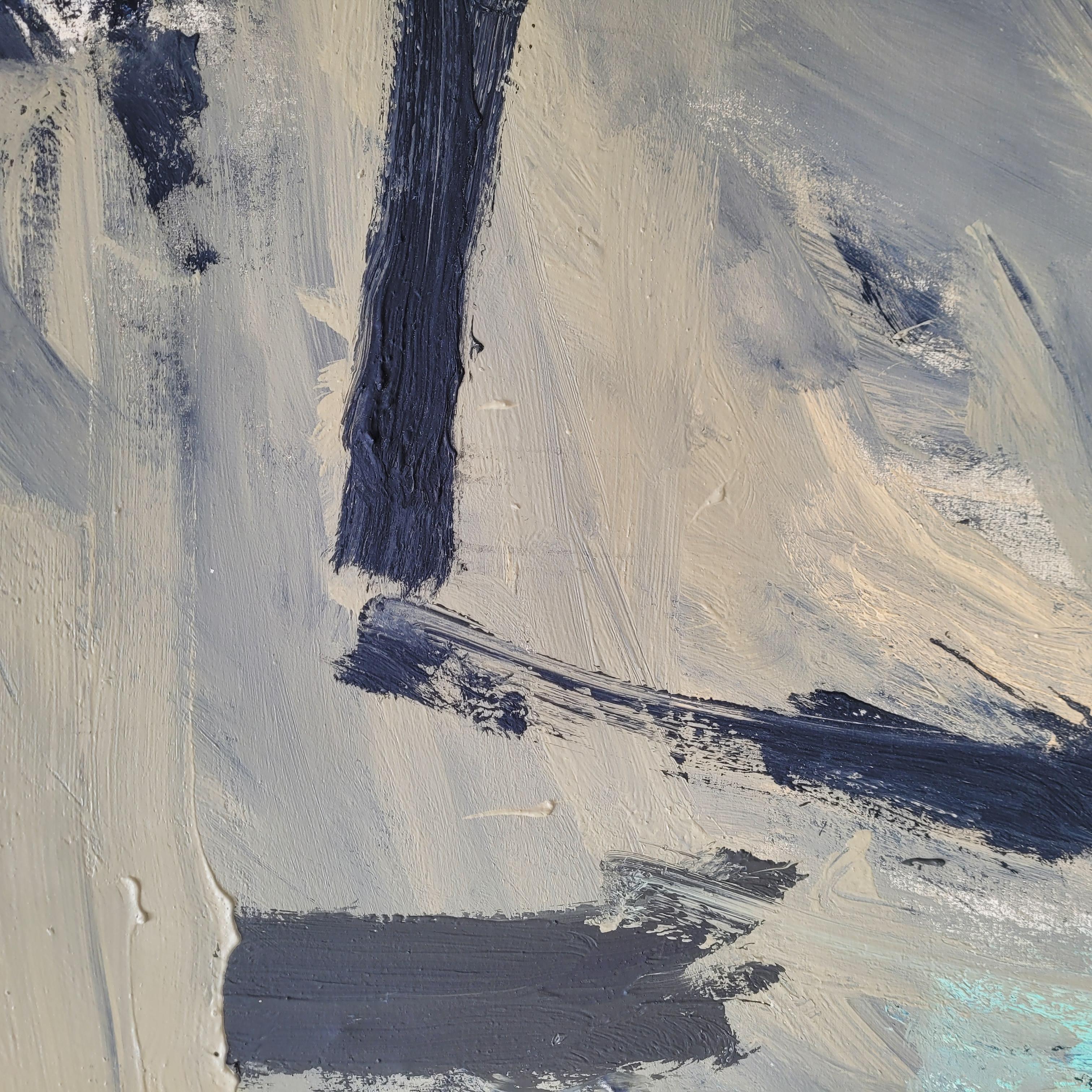 Oil on canvas Spain Abstraction Blue gray “Children's Islands” Esteban de la Foz In Good Condition For Sale In Valladolid, ES