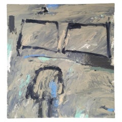Oil on canvas Spain Abstraction Blue gray “Children's Islands” Esteban de la Foz