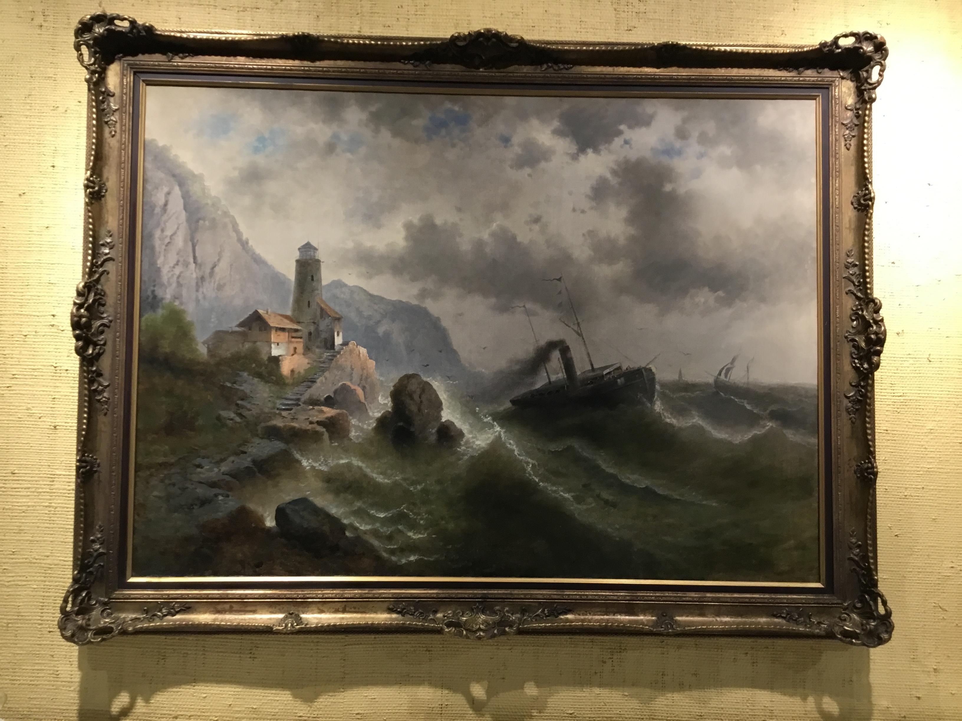 Painting  “ Steamship in a stormy Sea” 1850 Attributed to Albert Rieger 3