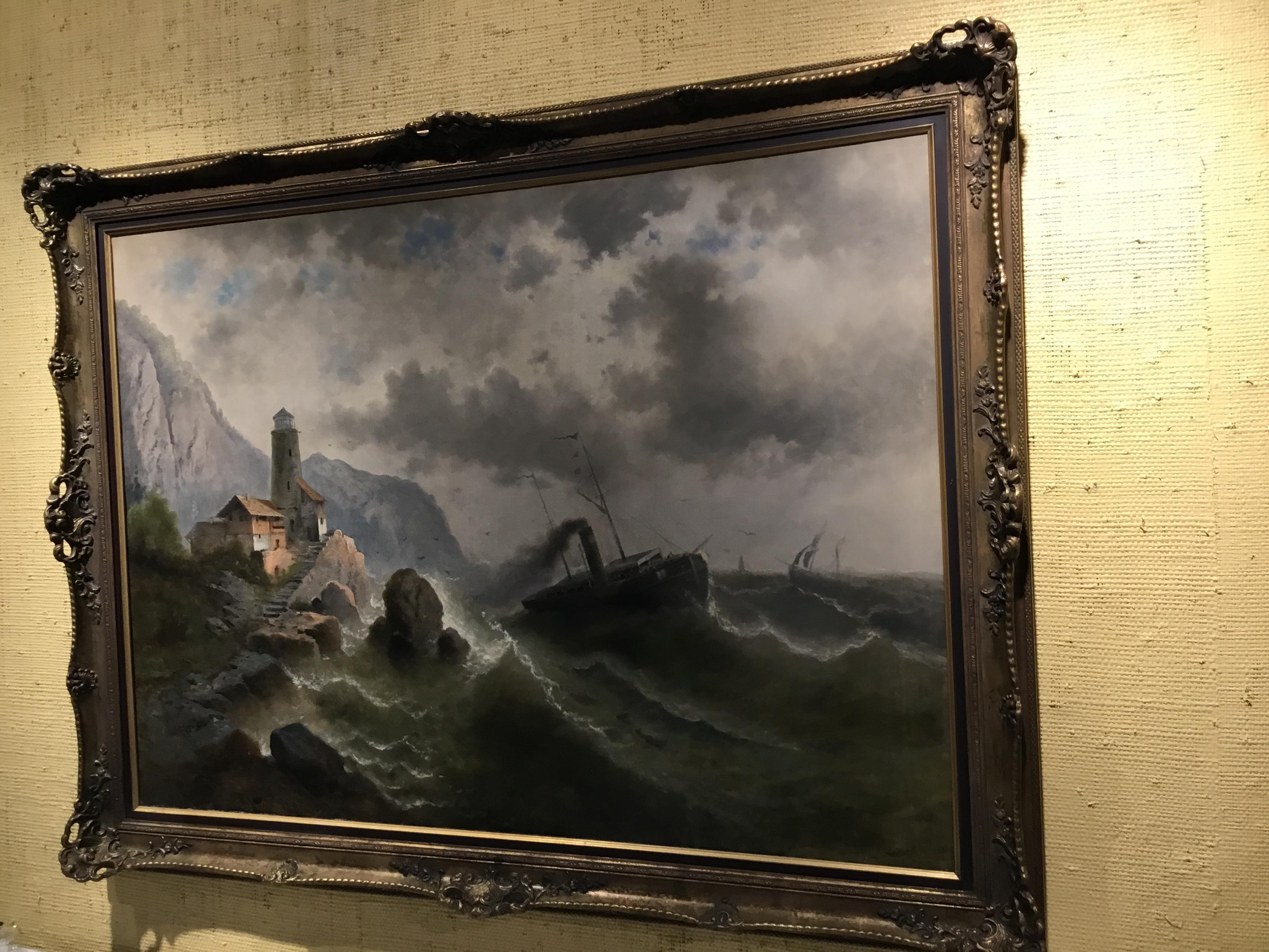 Painting  “ Steamship in a stormy Sea” 1850 Attributed to Albert Rieger 4