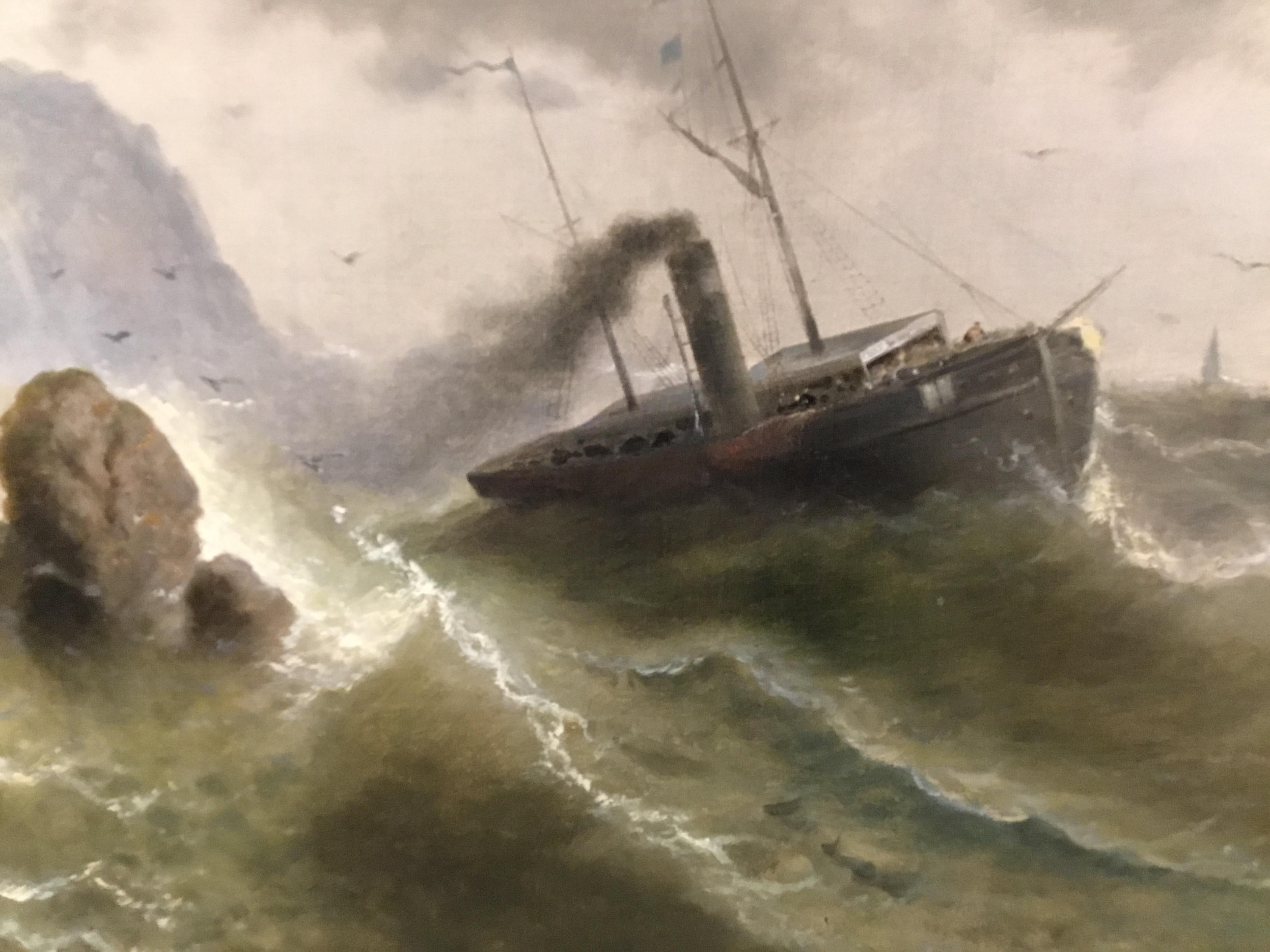 Canvas Painting  “ Steamship in a stormy Sea” 1850 Attributed to Albert Rieger