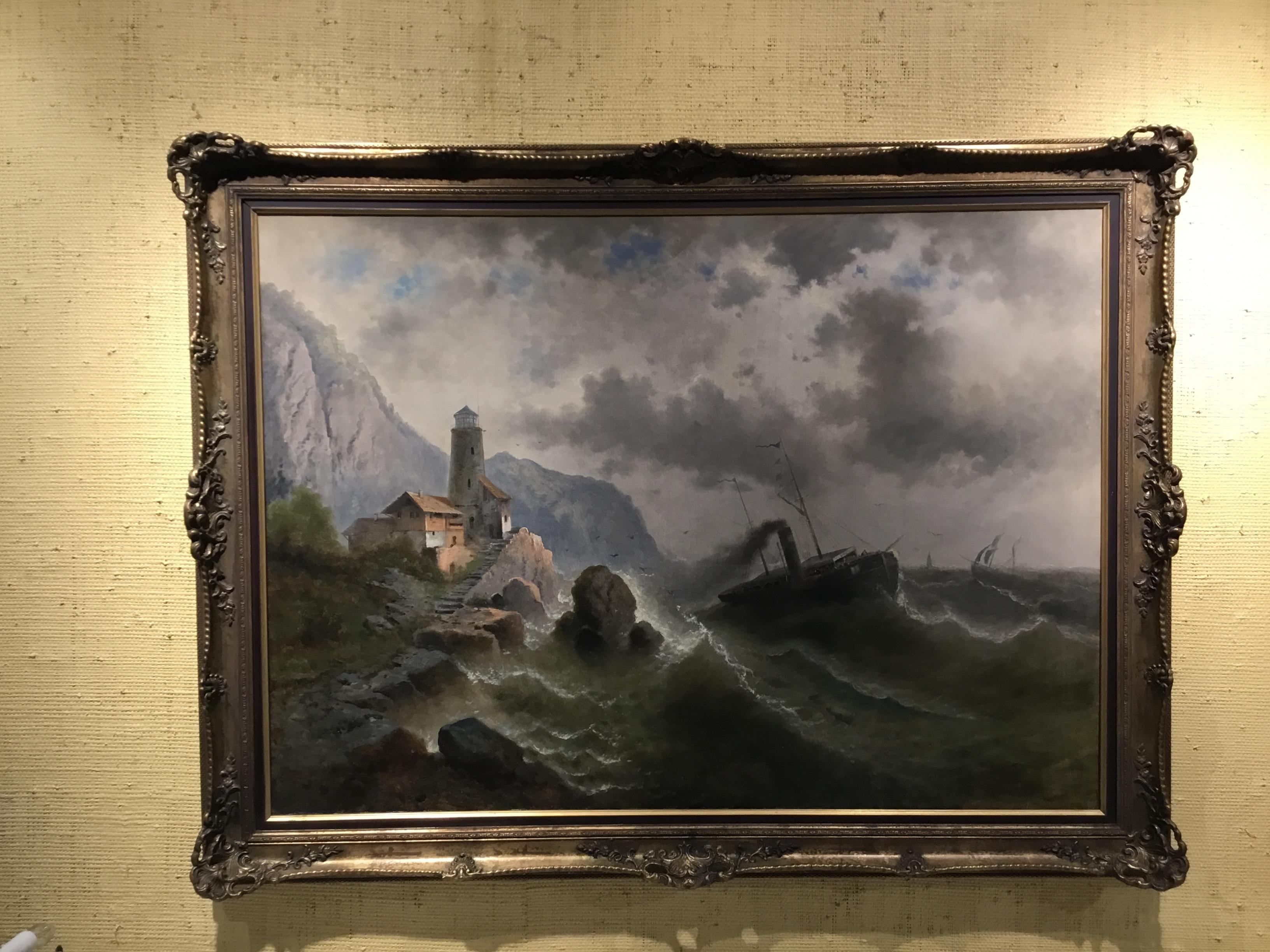 Painting  “ Steamship in a stormy Sea” 1850 Attributed to Albert Rieger 2