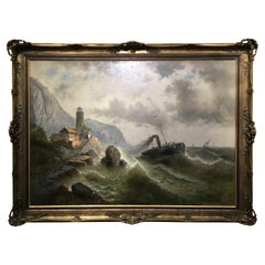 Painting “ Steamship in a stormy Sea” 1850 Attributed to Albert Rieger