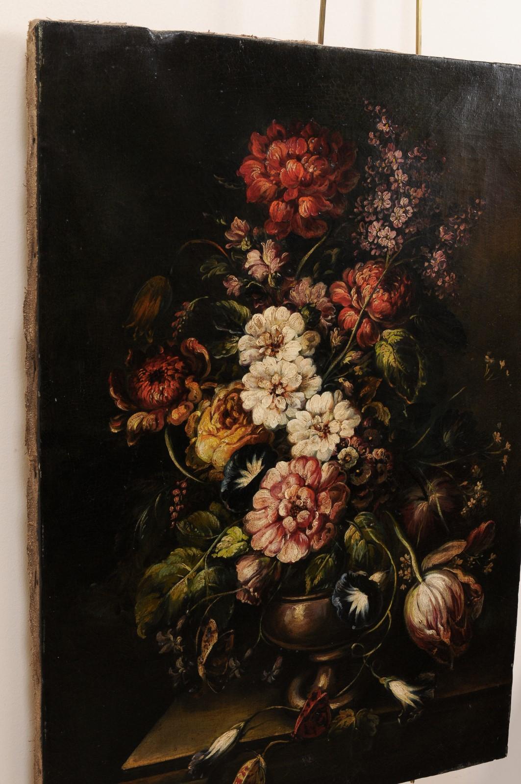 Oil on Canvas Still-life of Flower Bouquet, 20th Century Continental 6