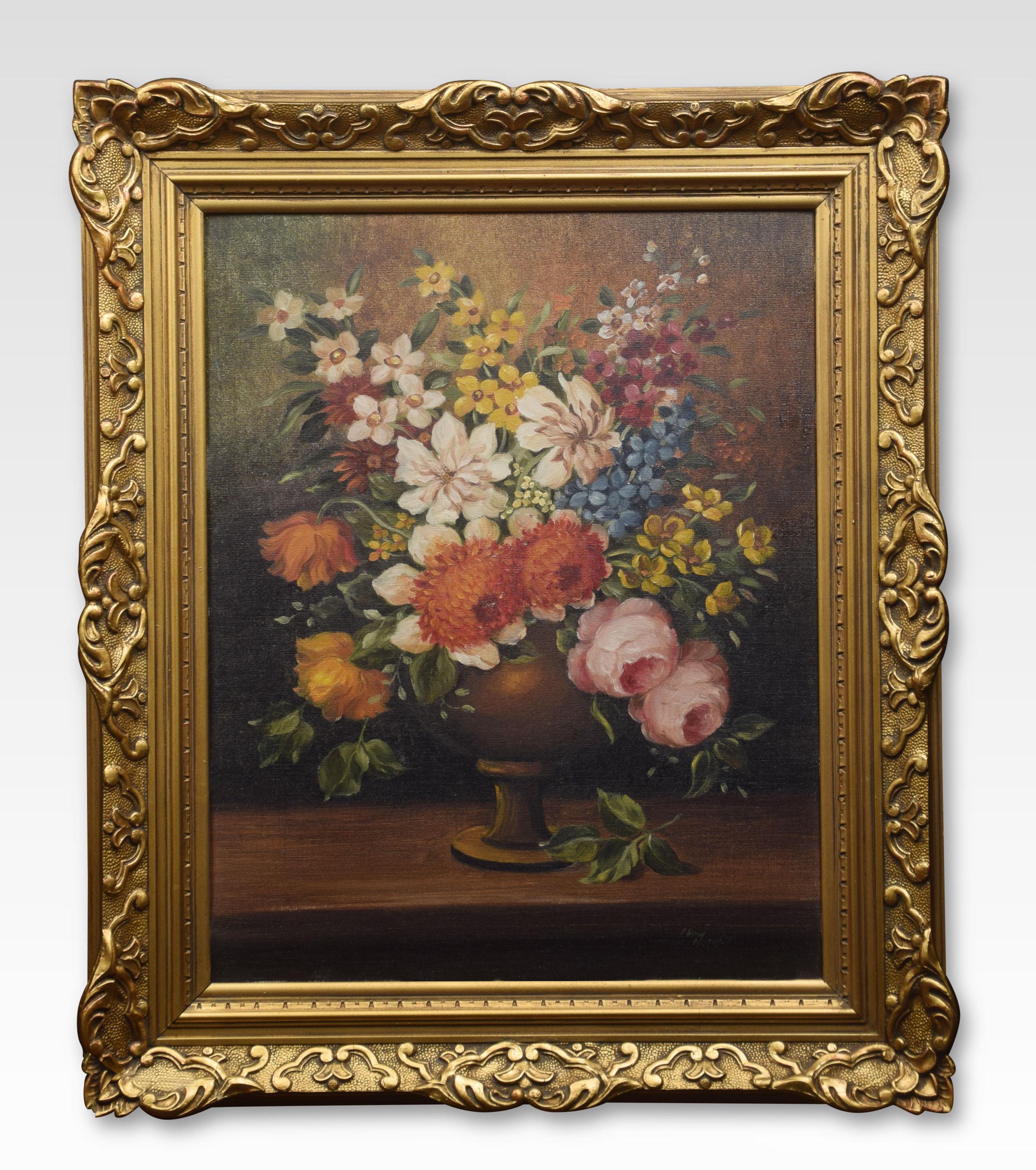 Oil on Canvas Still Life of Flowers In Good Condition For Sale In Cheshire, GB