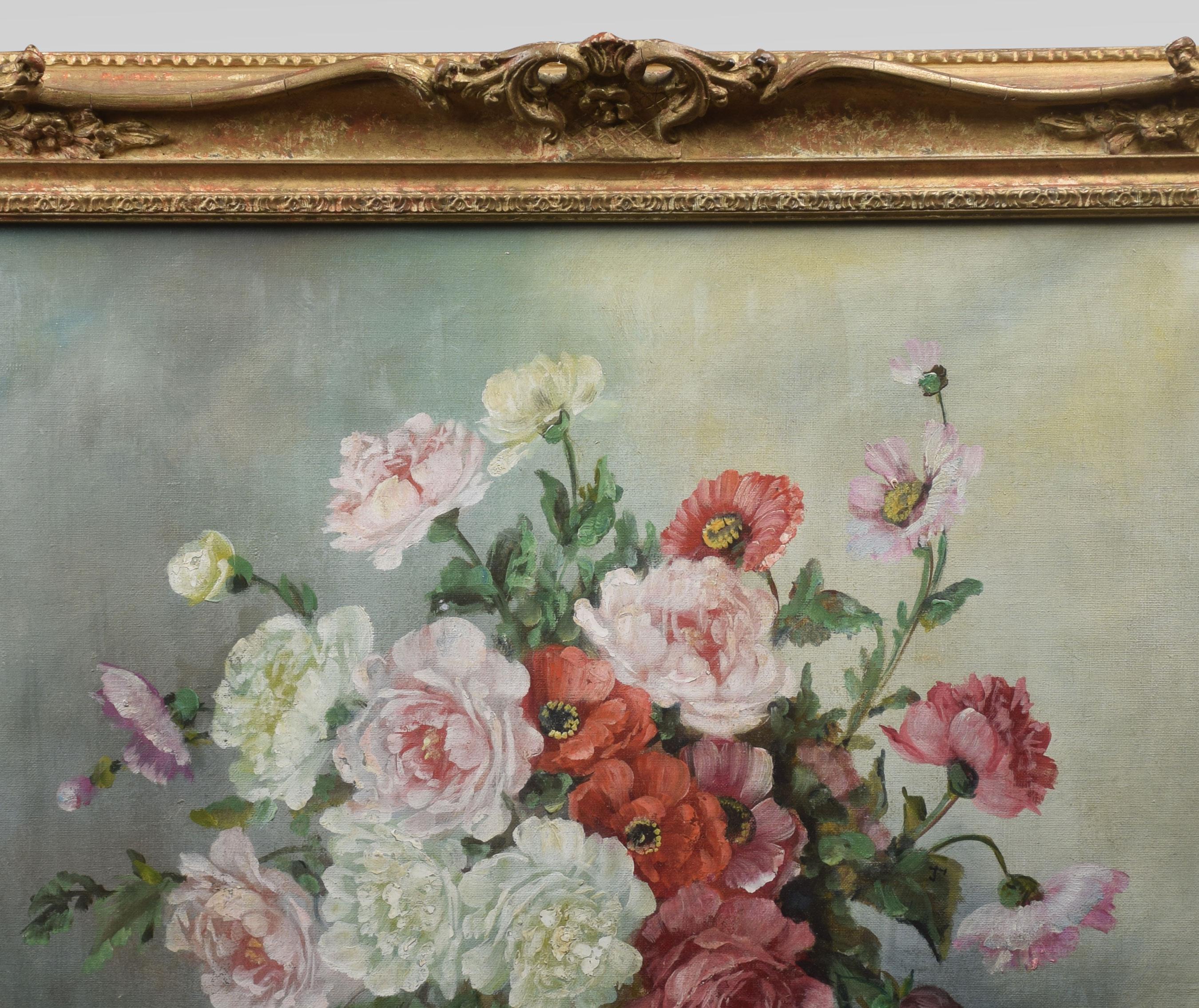 20th Century Oil on Canvas Still Life of Flowers