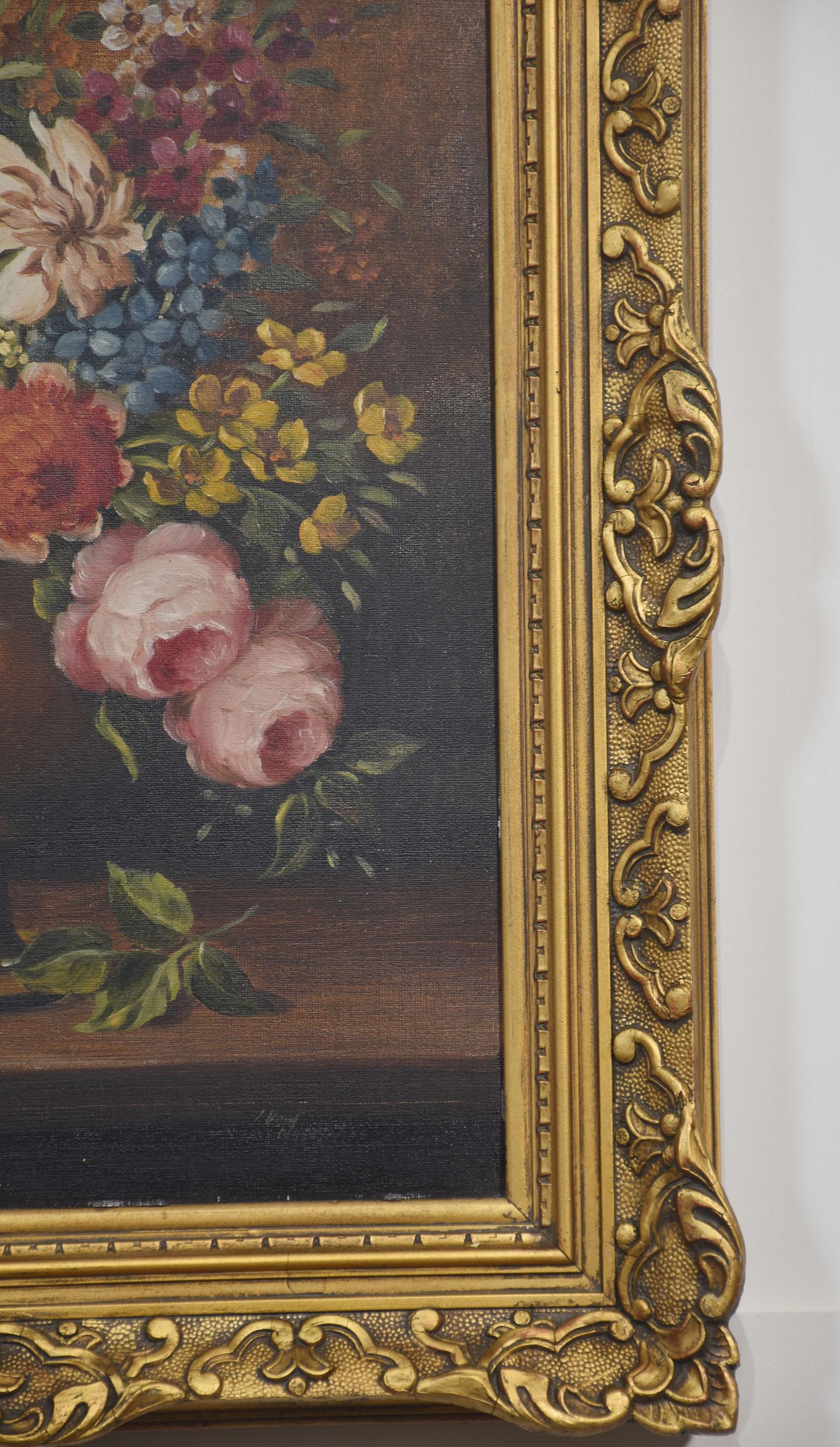 Öl auf Leinwand Blumenstillleben (20. Jahrhundert) im Angebot