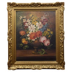 Vintage Oil on Canvas Still Life of Flowers