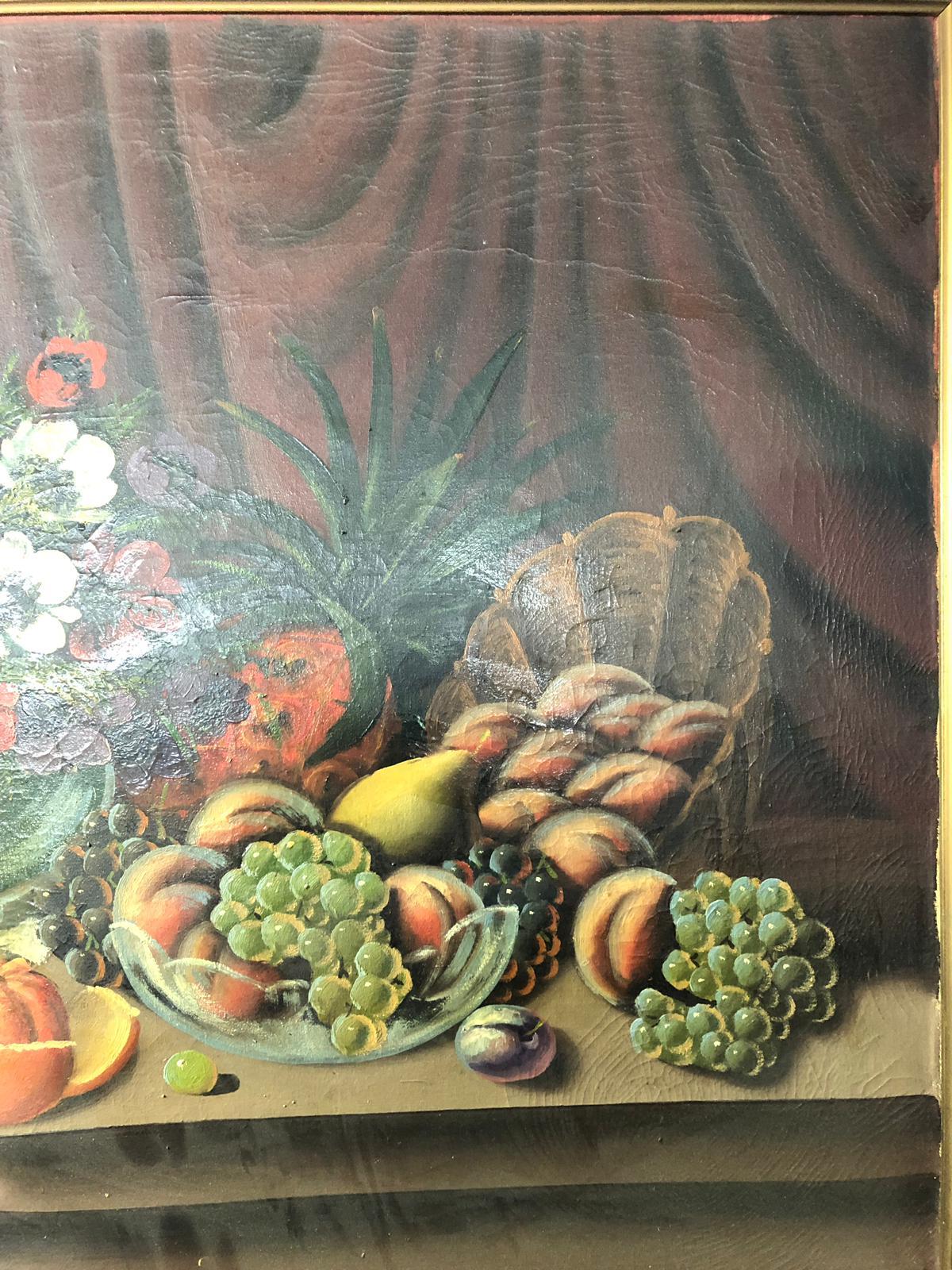 Oil on Canvas Still Life of Fruit and Wine, Signed, 20th Century For Sale 3