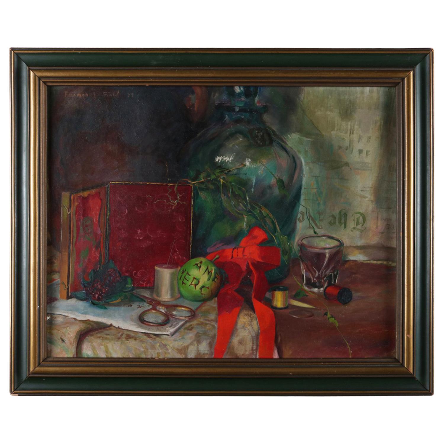 Oil on Canvas Still Life Painting "Ame Mercy" by Furman J. Finck, circa 1939