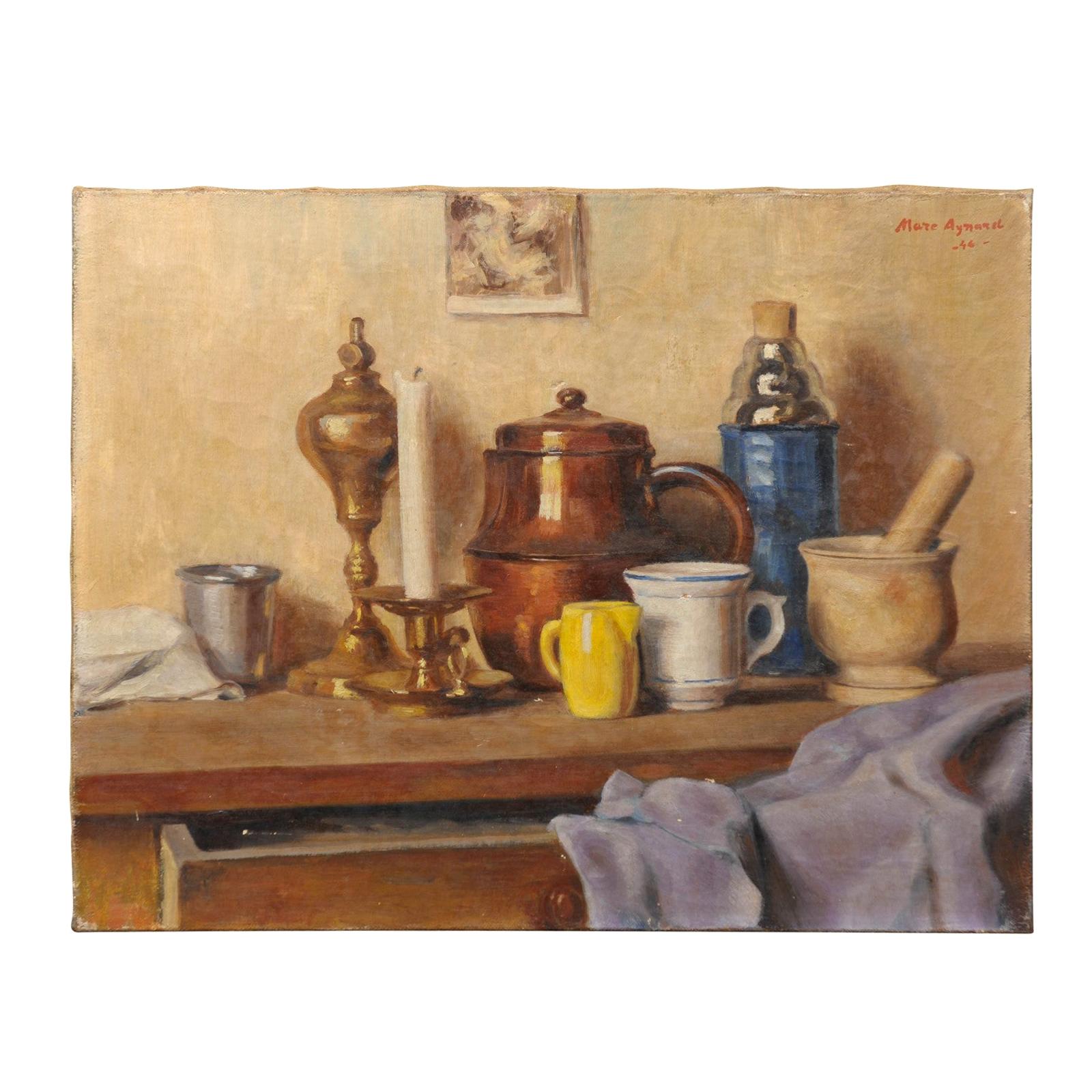 Oil on Canvas Still Life Painting, Mid-20th Century