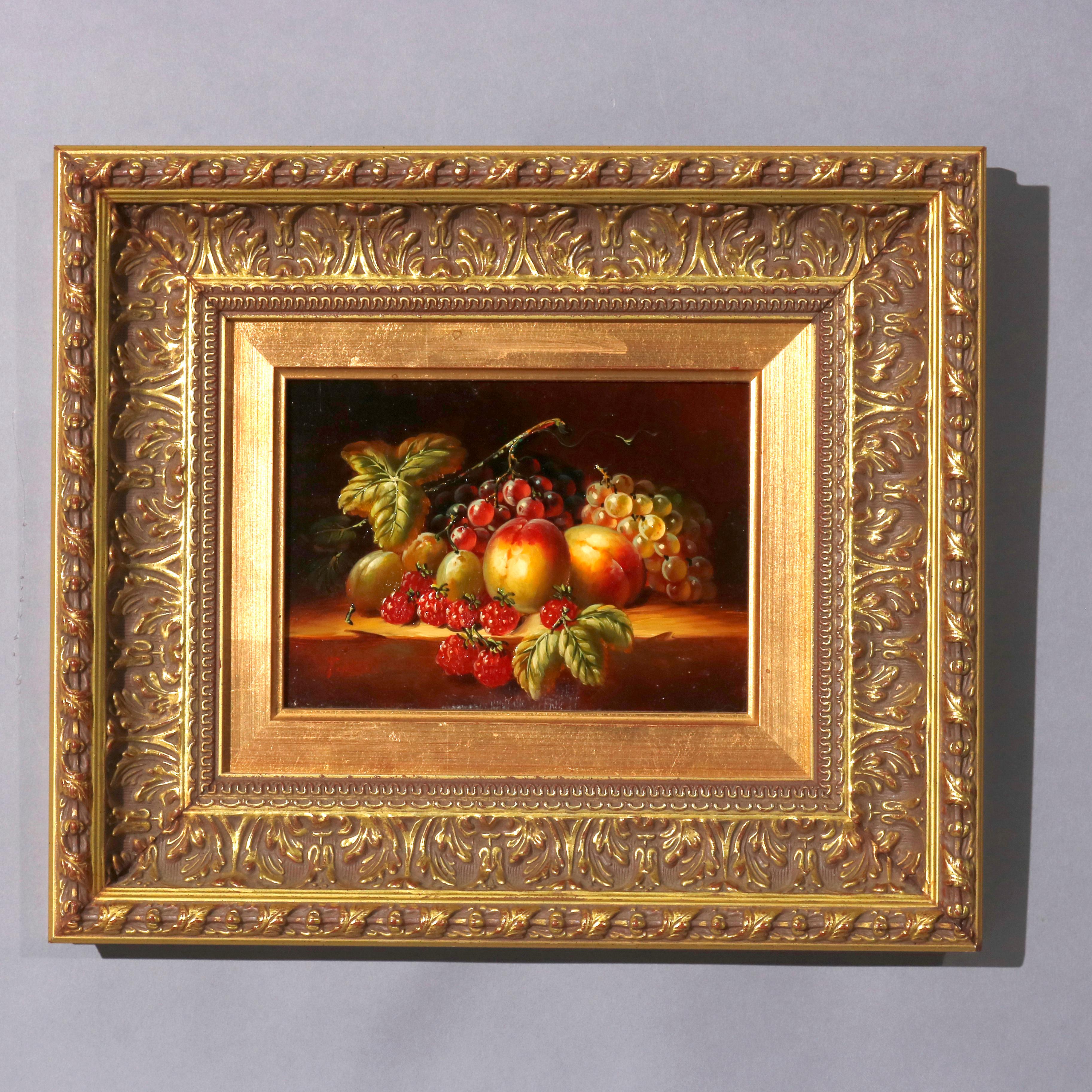 Oil on Canvas Still Life Painting of Fruit in Giltwood Frame, 20th Century 8