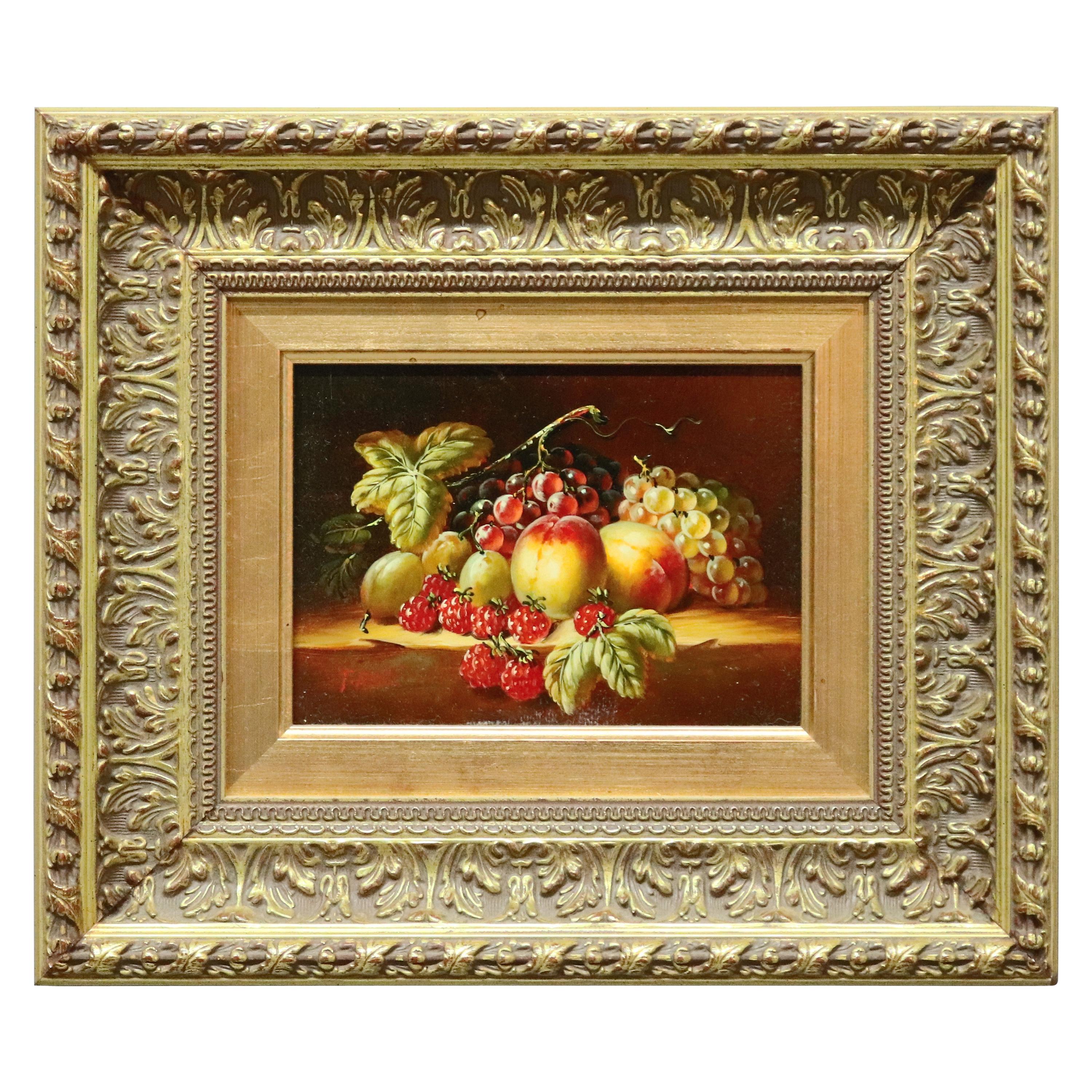 Oil on Canvas Still Life Painting of Fruit in Giltwood Frame, 20th Century