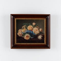 Oil On Canvas Still Life Painting of Yellow Roses by Emma Mulvad dated 1886