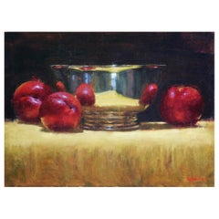 Oil on Canvas Still Life "Plums and Silver" by Sue Foell