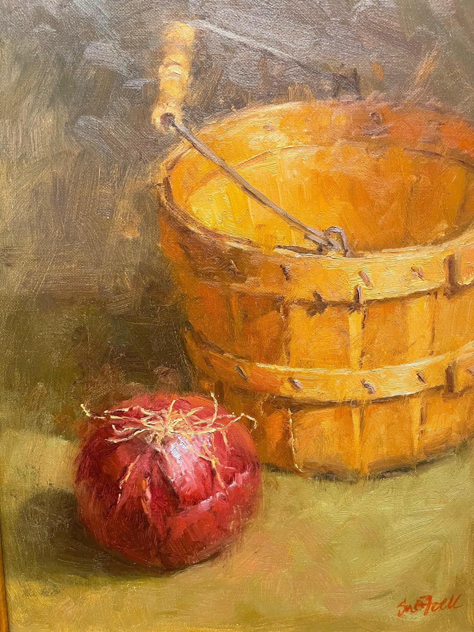 Toile Nature morte à l'huile sur toile « Onion rouge » de Sue Foell en vente