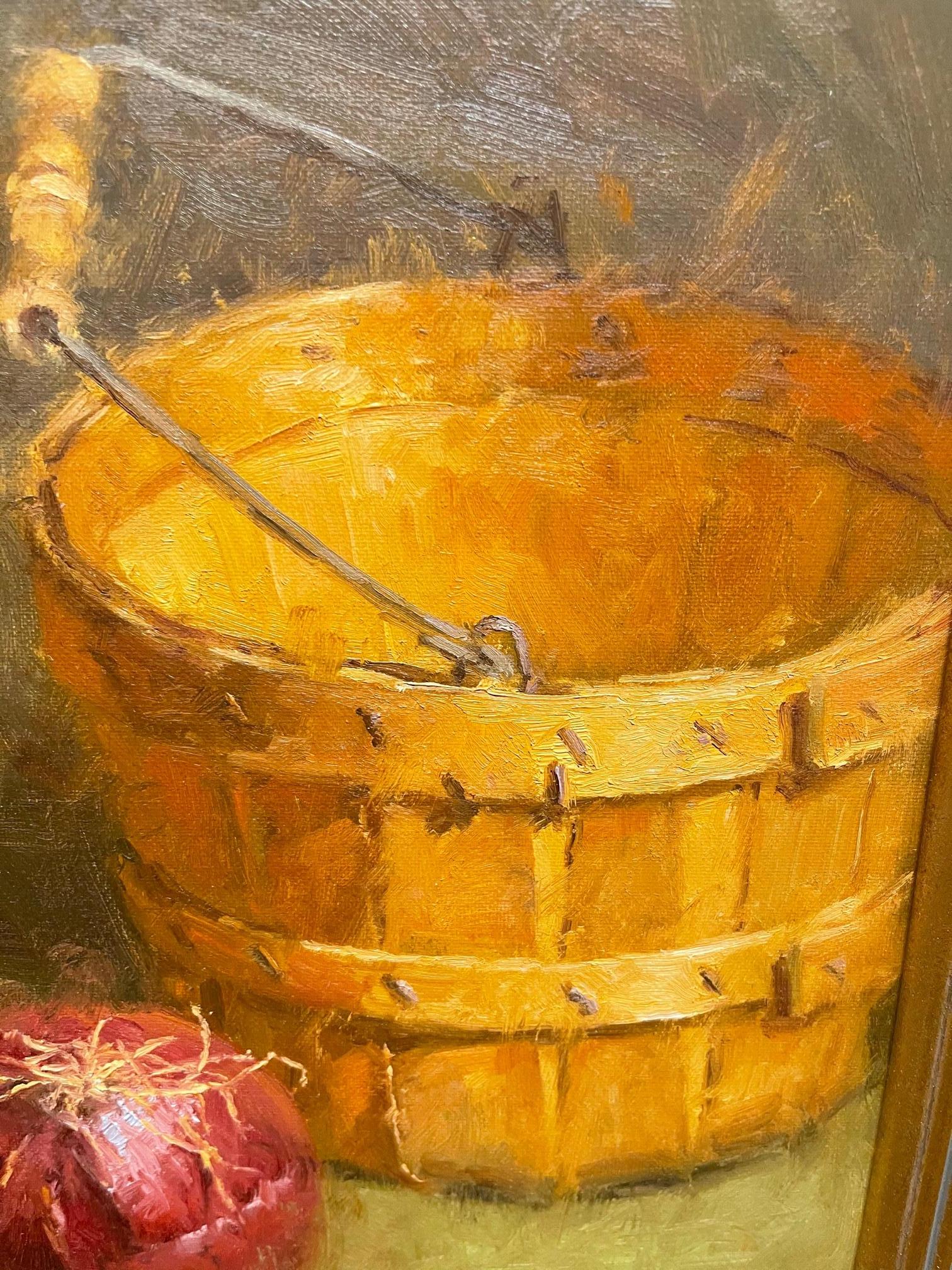 Nature morte à l'huile sur toile « Onion rouge » de Sue Foell en vente 2