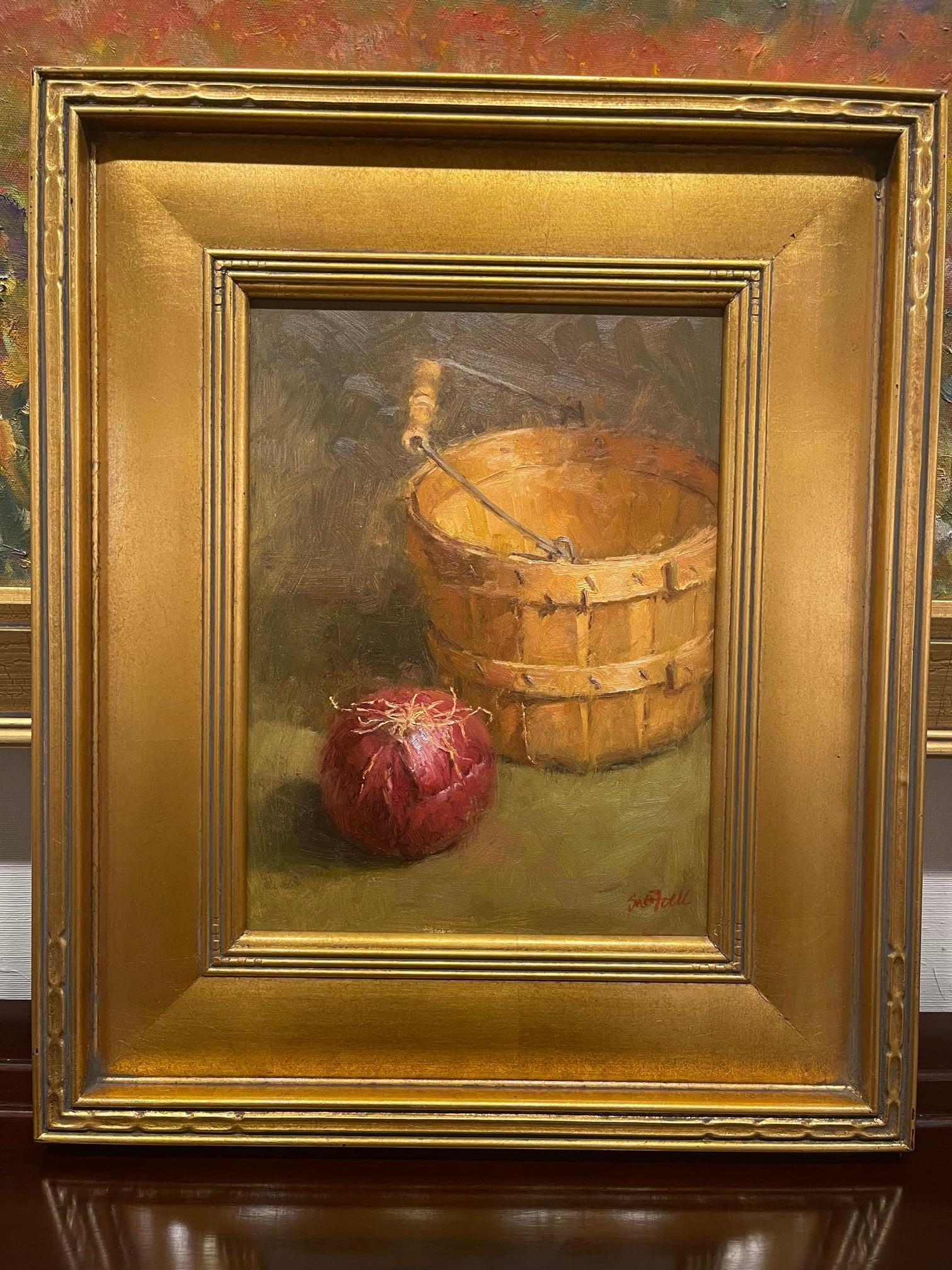 Nature morte à l'huile sur toile « Onion rouge » de Sue Foell en vente 3