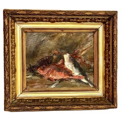 Antique Oil on Canvas “Still Life with Fish and Crustaceans”