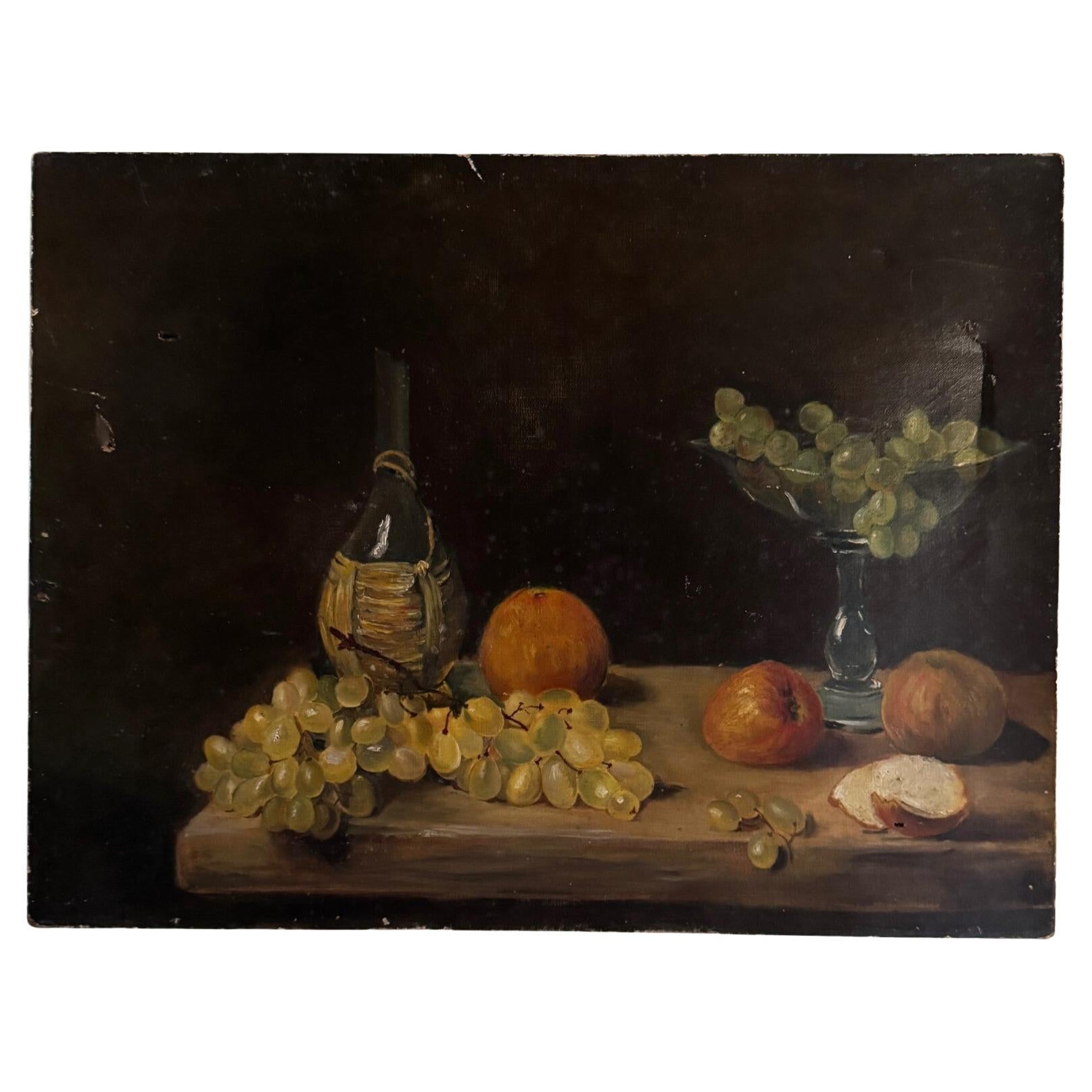 Oil on Canvas, Still Life with Fruit, Early 20th Century For Sale