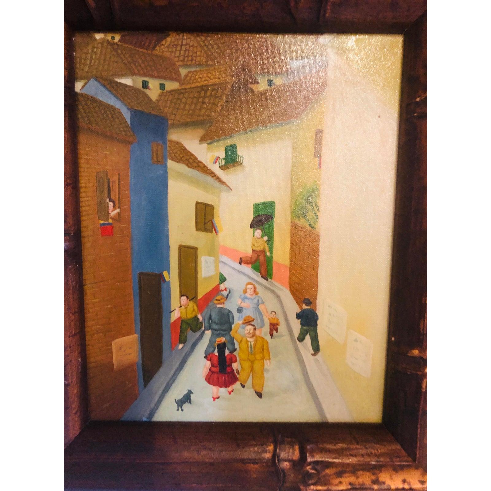Modern Oil on Canvas Street Scene, Framed