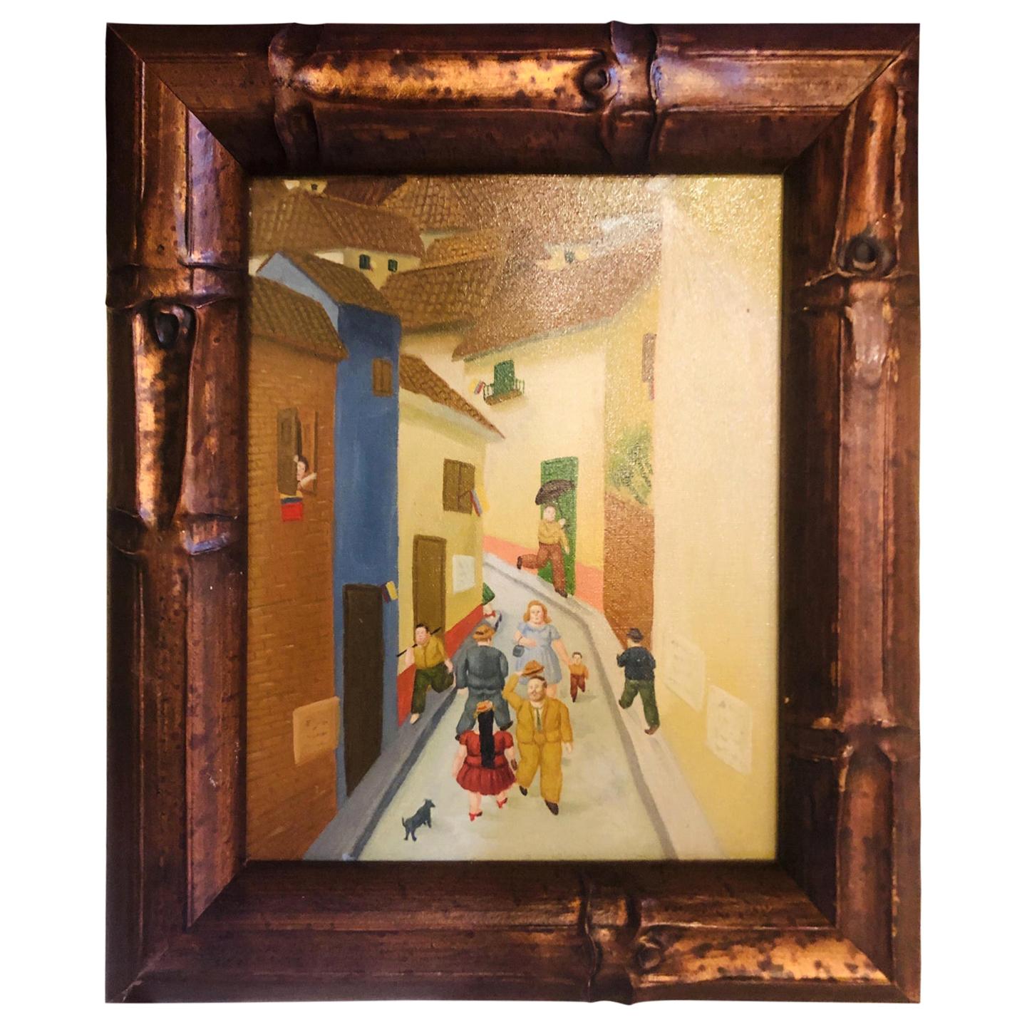 Oil on Canvas Street Scene, Framed