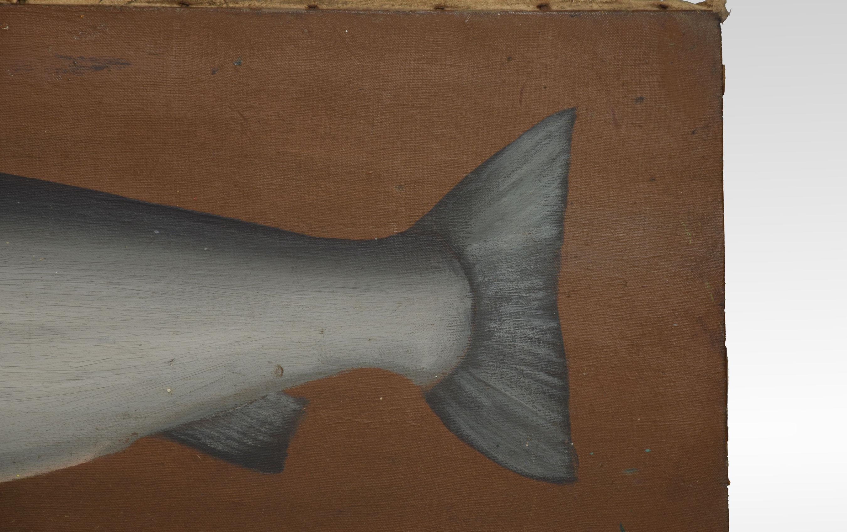 British Oil on Canvas Study of a Salmon