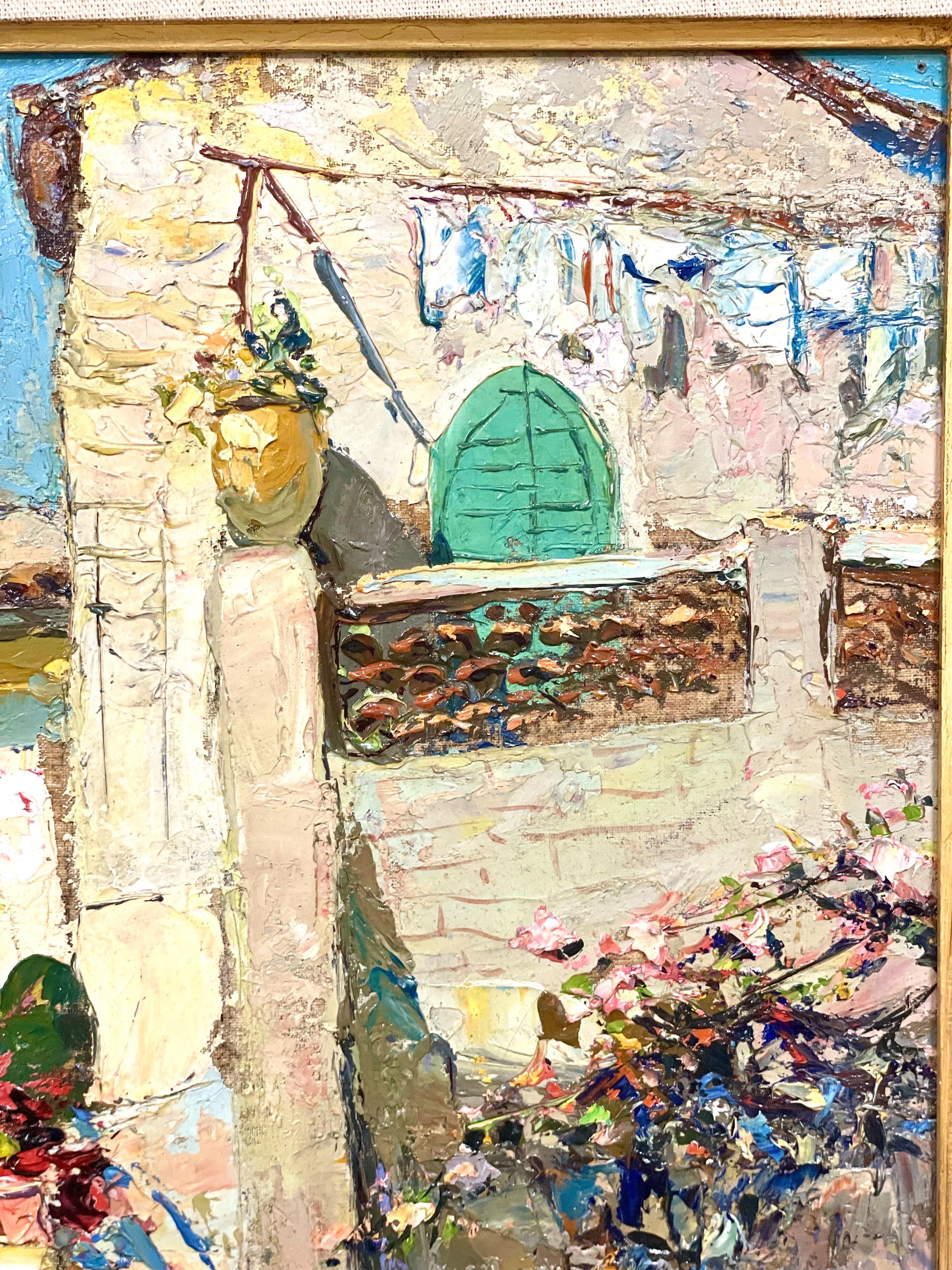 Öl auf Leinwand, Sonnenbeschienenes Haus am Meer an der französischen Riviera, von Alain Demarta im Angebot 4