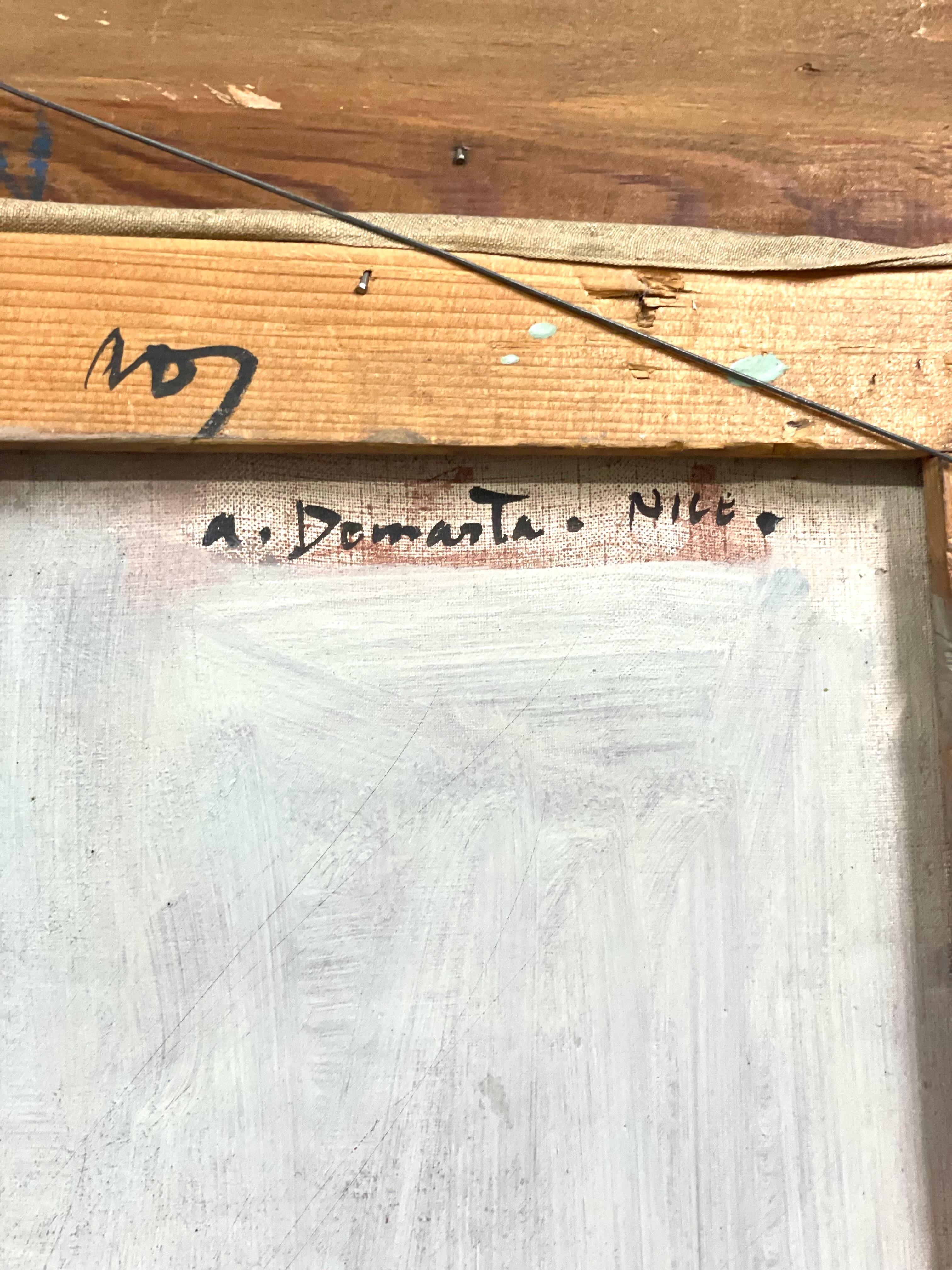 Öl auf Leinwand, Sonnenbeschienenes Haus am Meer an der französischen Riviera, von Alain Demarta im Angebot 6