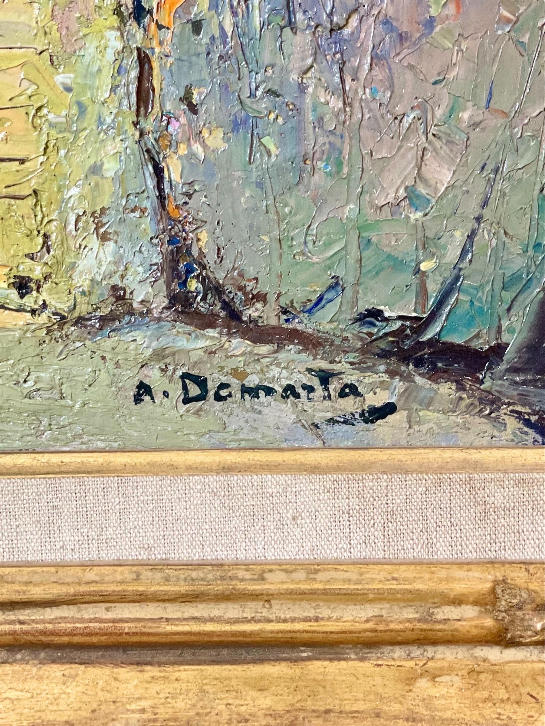 Öl auf Leinwand, Sonnenbeschienenes Haus am Meer an der französischen Riviera, von Alain Demarta im Zustand „Gut“ im Angebot in LA CIOTAT, FR