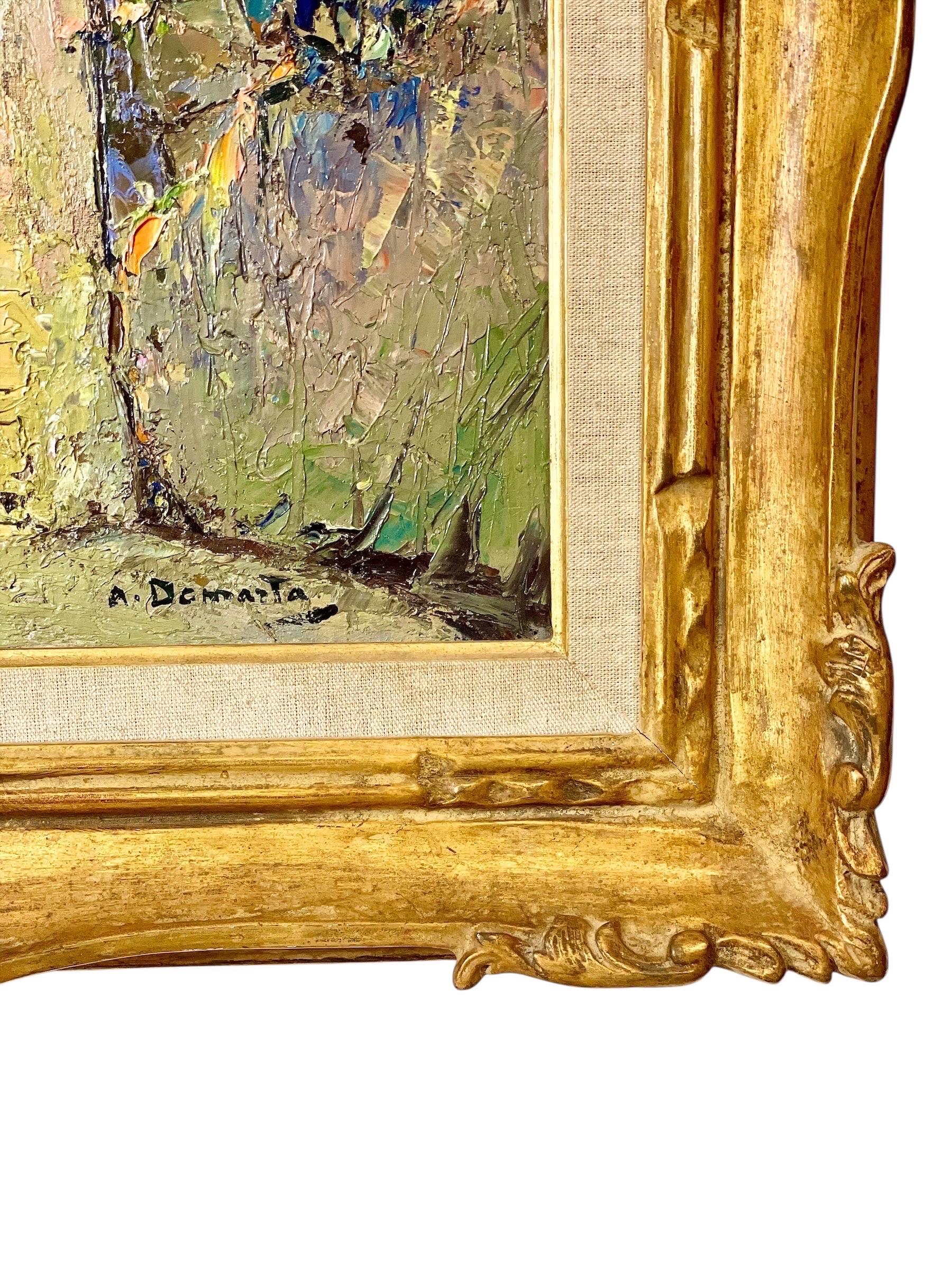 Öl auf Leinwand, Sonnenbeschienenes Haus am Meer an der französischen Riviera, von Alain Demarta im Angebot 1