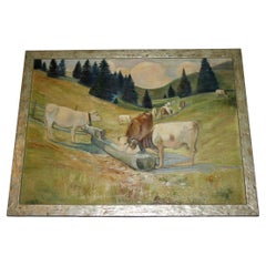 Olio su tela Mucca alpina svizzera