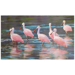 Oil on Canvas "The Line-up" Spoonbills Scene by Mary Segars