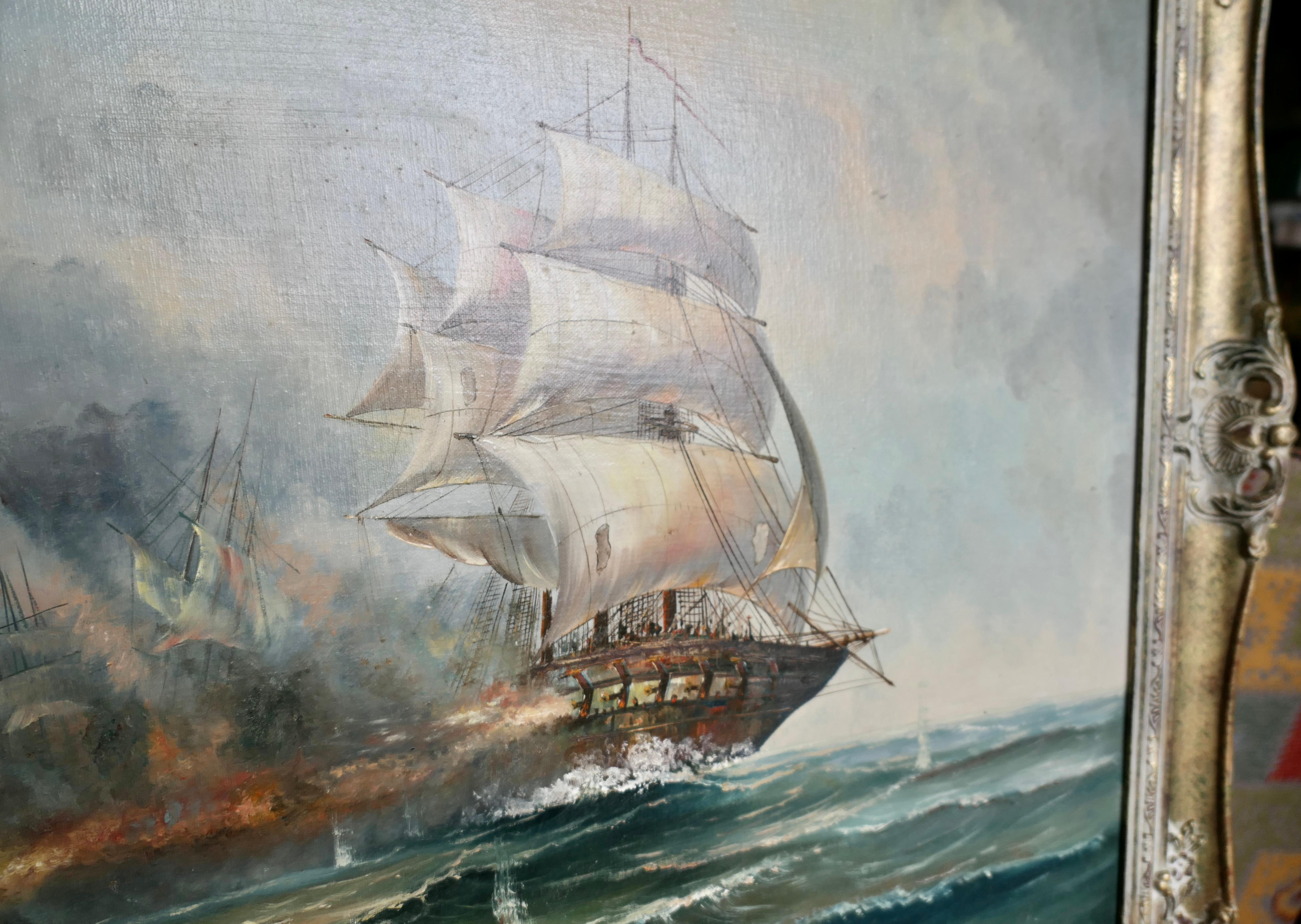 Oil on Canvas The Smoke 0f Battle signed J.C.Ambrose In Good Condition For Sale In Godshill, Isle of Wight