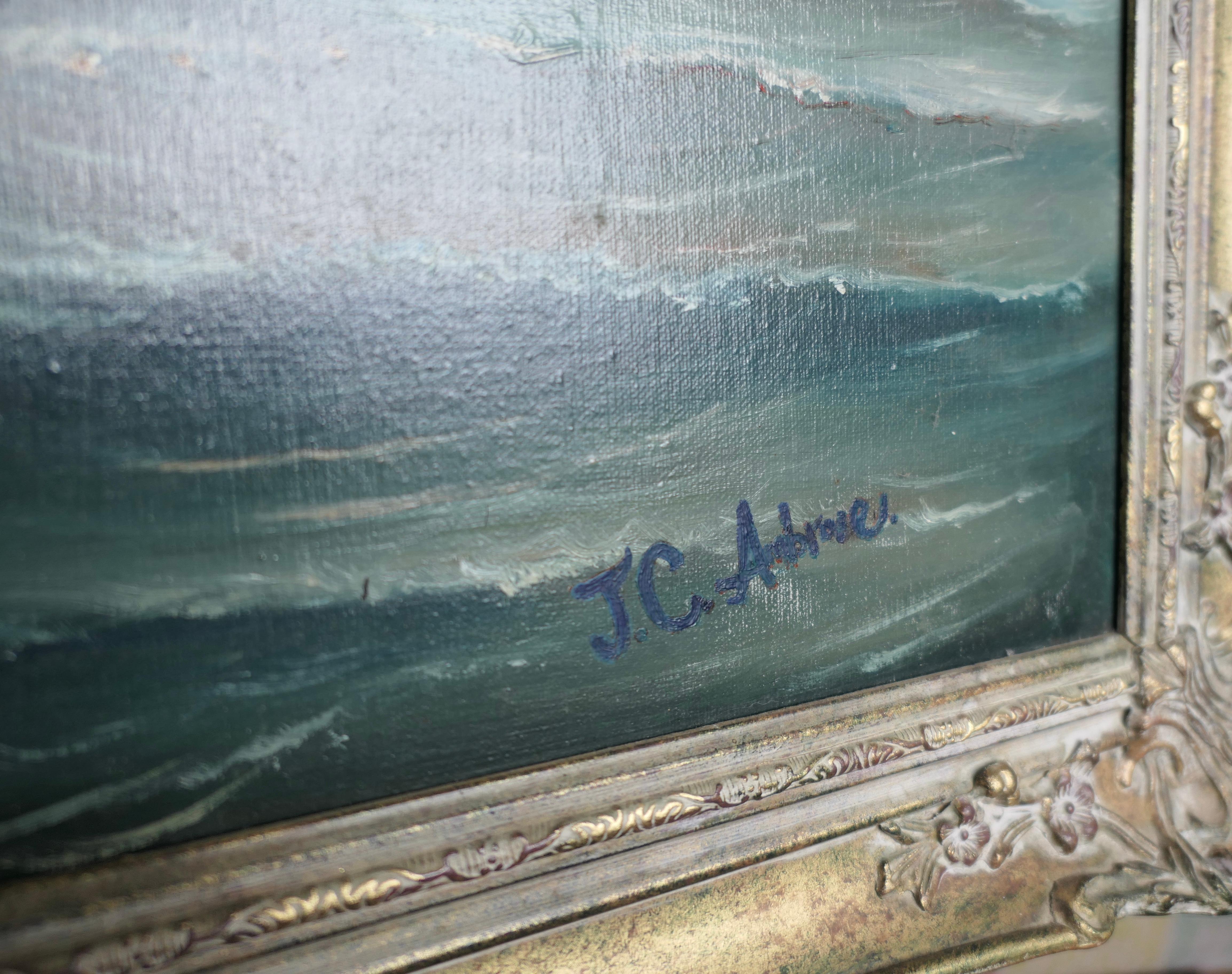 Mid-20th Century Oil on Canvas The Smoke 0f Battle signed J.C.Ambrose For Sale