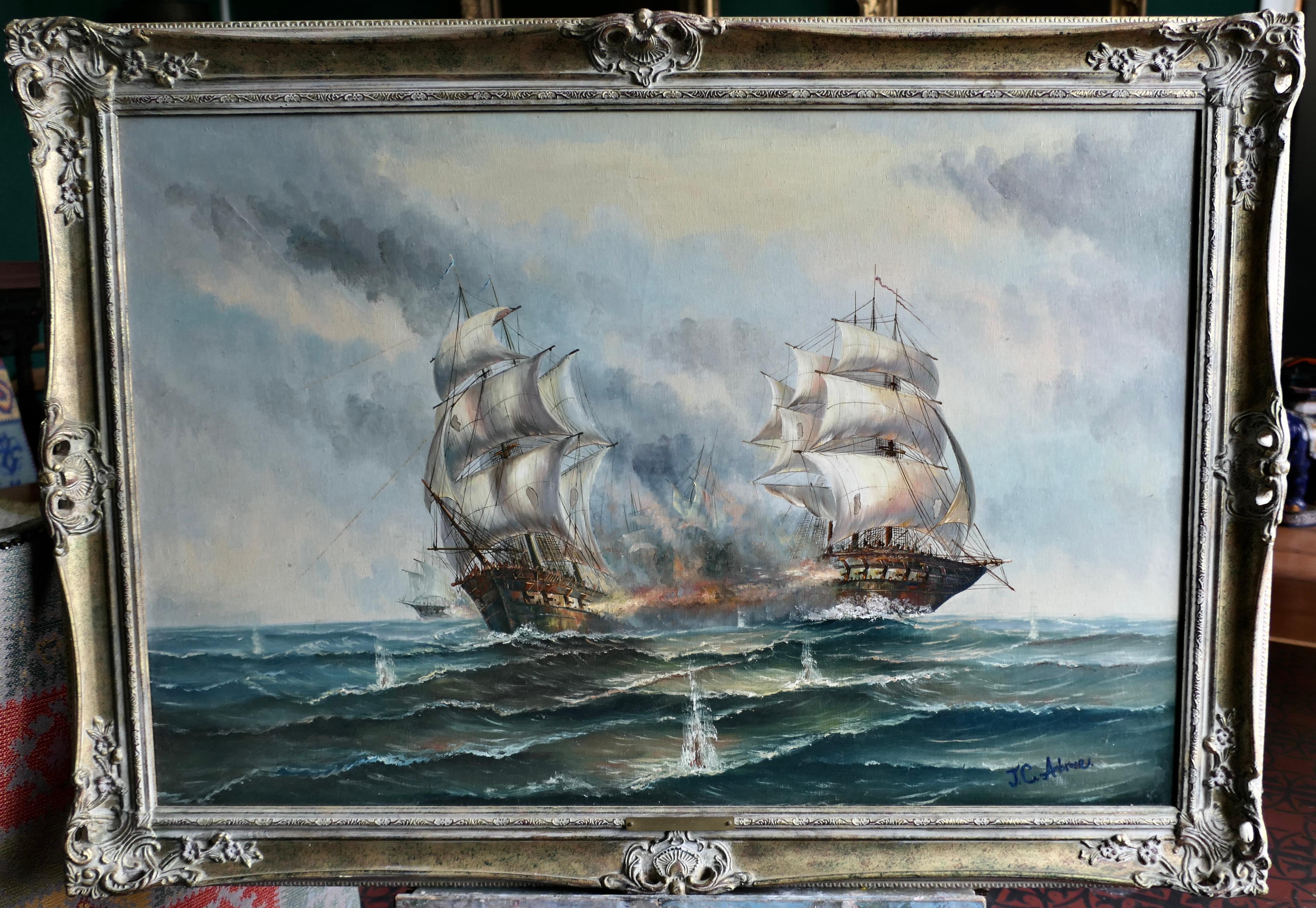 Oil on Canvas The Smoke 0f Battle signed J.C.Ambrose For Sale 1